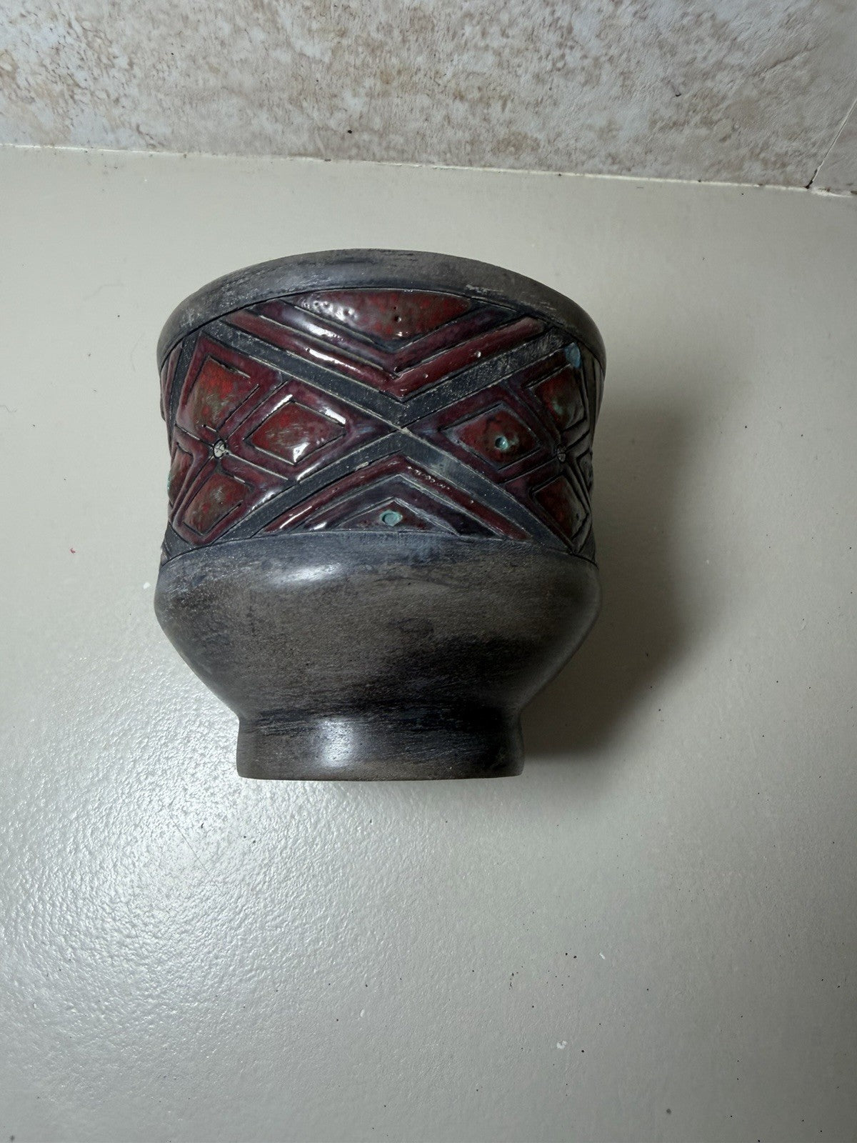 Vintage West German Art Pottery Bowl Fat Lava Style Geometric Relief Planter