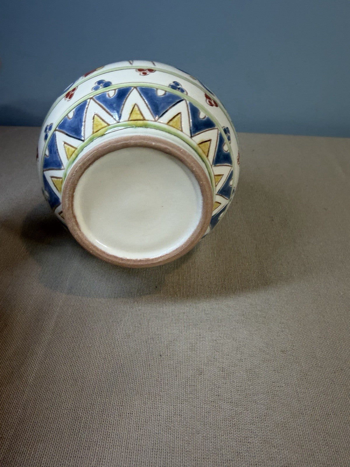 Vintage Talavera Style Hand Painted Ceramic Flower Vase Floral Scroll Folk Art