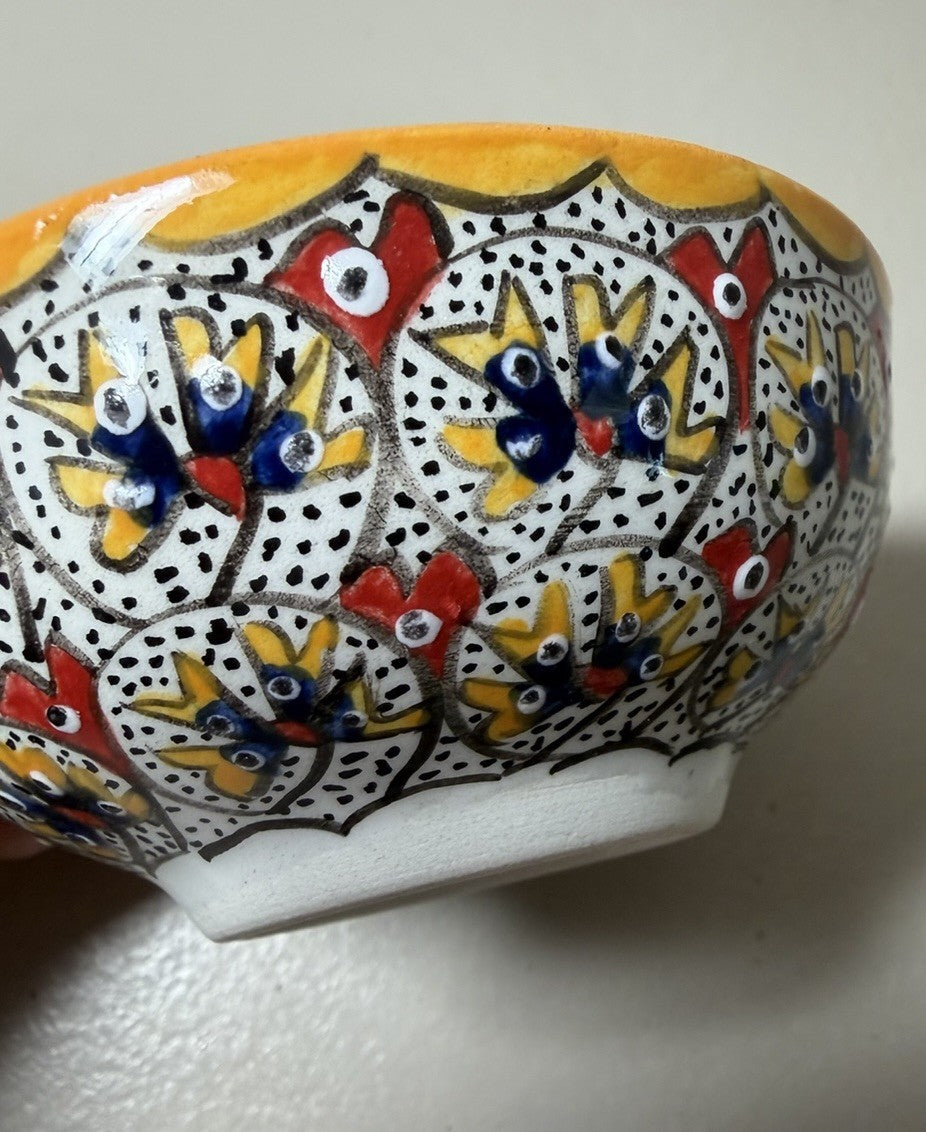 Hand Painted Moroccan Style Ceramic Bowl Vibrant Geometric Pottery 5.5"