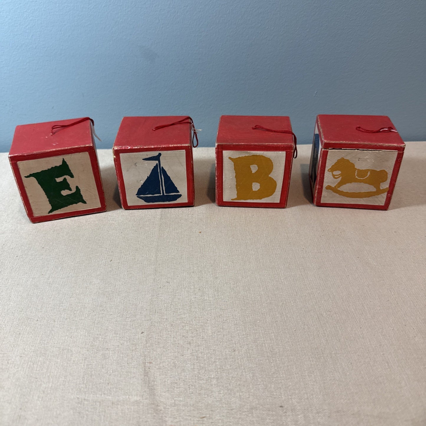 Wood Blocks Ornament Alphabet Animals VTG Midwest Of Cannon Falls 3x3" Set Of 4