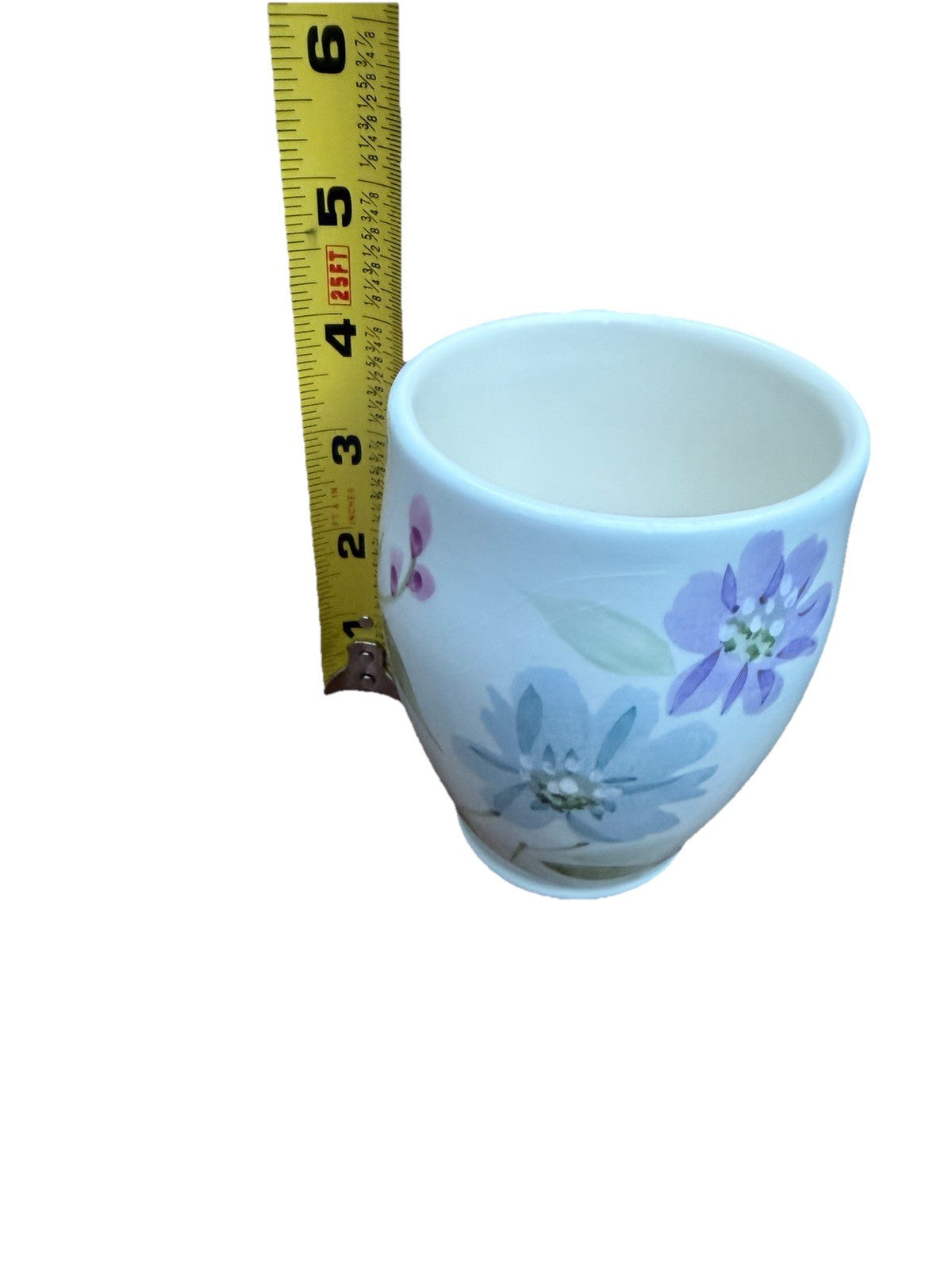 Hand Painted Ceramic Floral Tumbler Purple Blue Vintage Cup