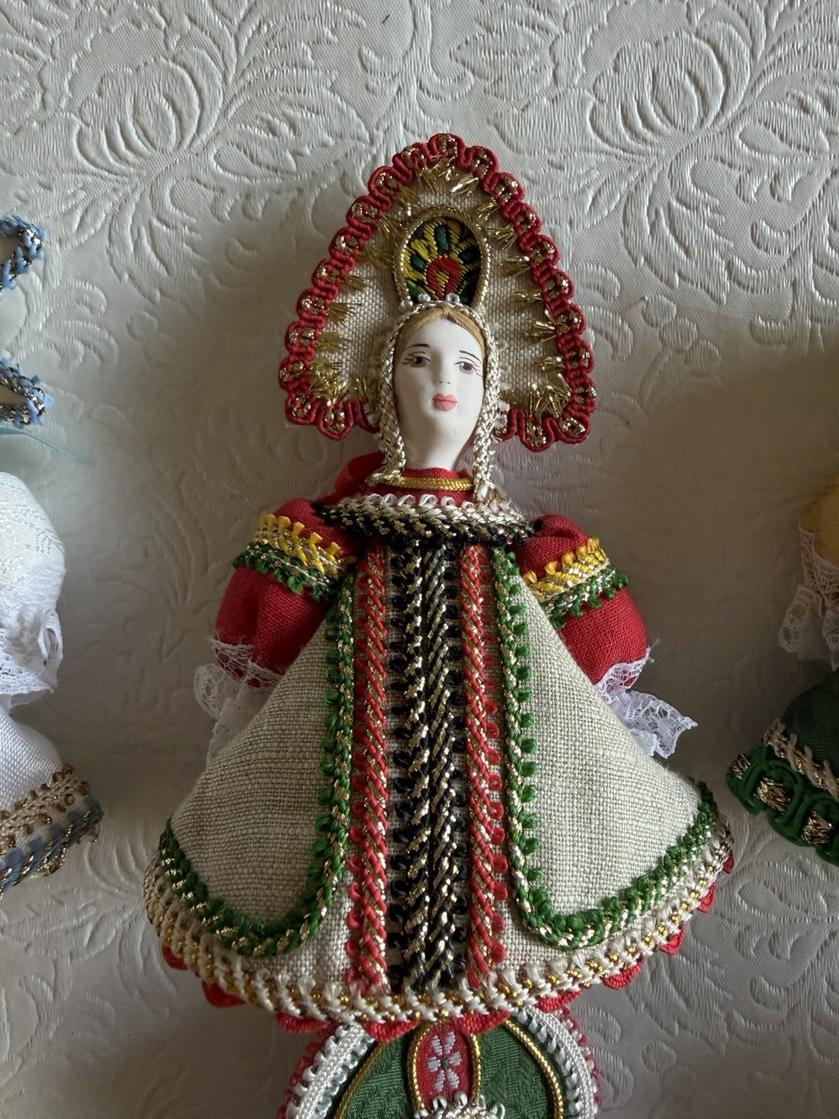 Russian Porcelain Folk Doll Ornaments Set of 6 Traditional Costume NewKokoshnik