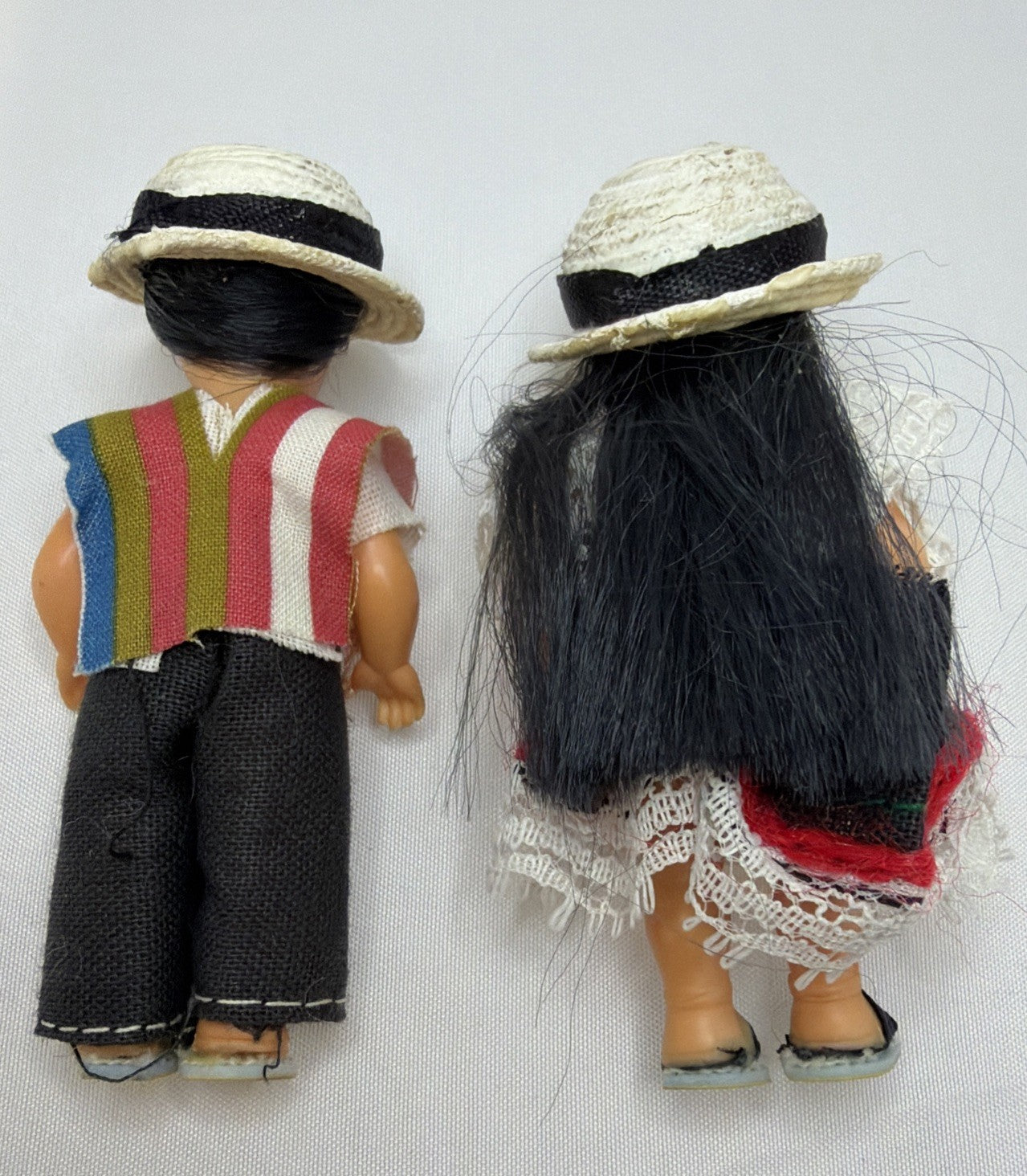Vintage Colombian Dolls Boy Girl Souvenir Straw Hats 3.25"