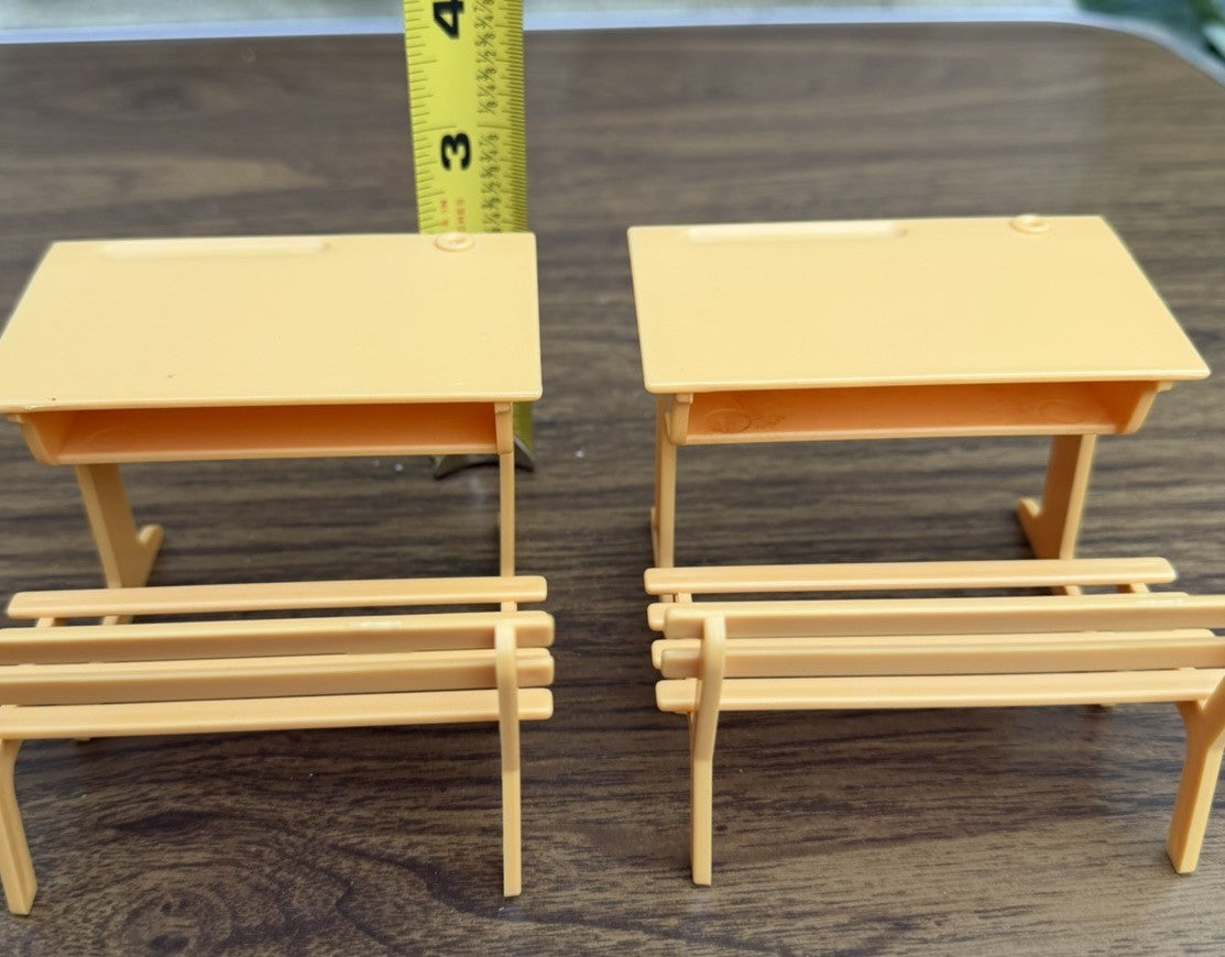 Vintage 1987 Delavennat France Miniature School Desk Bench Lot of 2 Barbie Scale