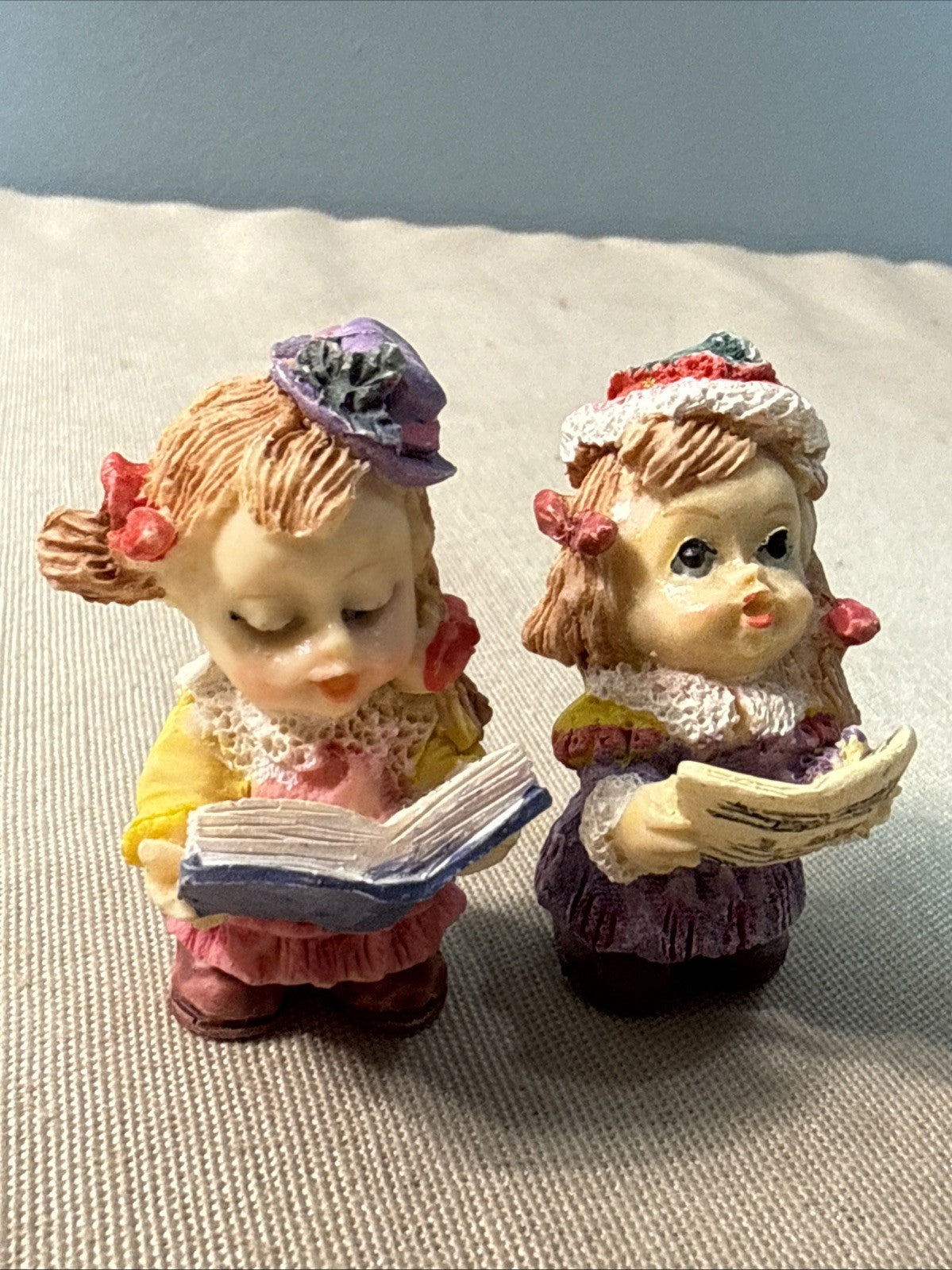 Vintage 2" Christmas Carolers Figurines Set of 9 Resin Children Singing Holiday