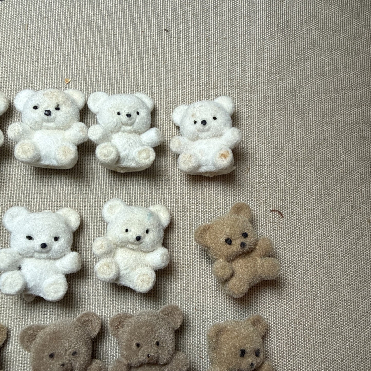 55 Flocked Miniature Teddy Bears White Brown Tan Vintage Crafting Minis Dioramas