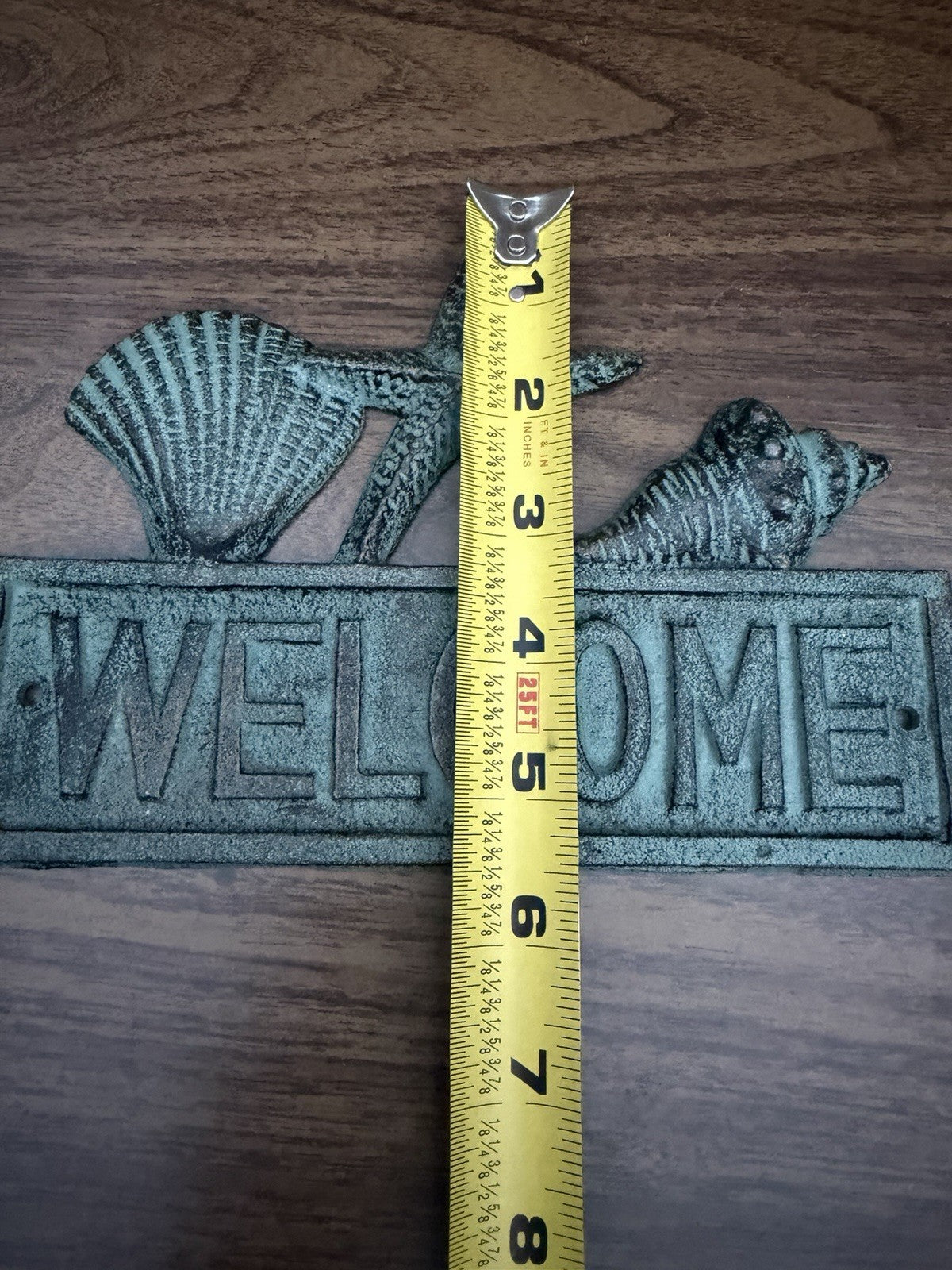 Heavy Cast Iron Coastal Welcome Plaque Aqua Green Blue Nautical Decor