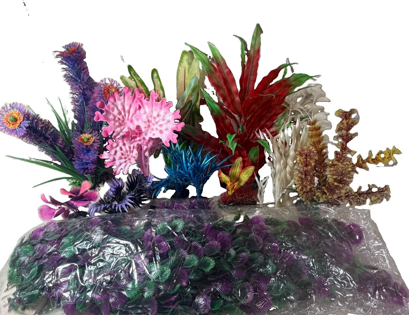 Large Artificial Aquarium Plants Collection Mixed Colors Fish Tank Decor Lot