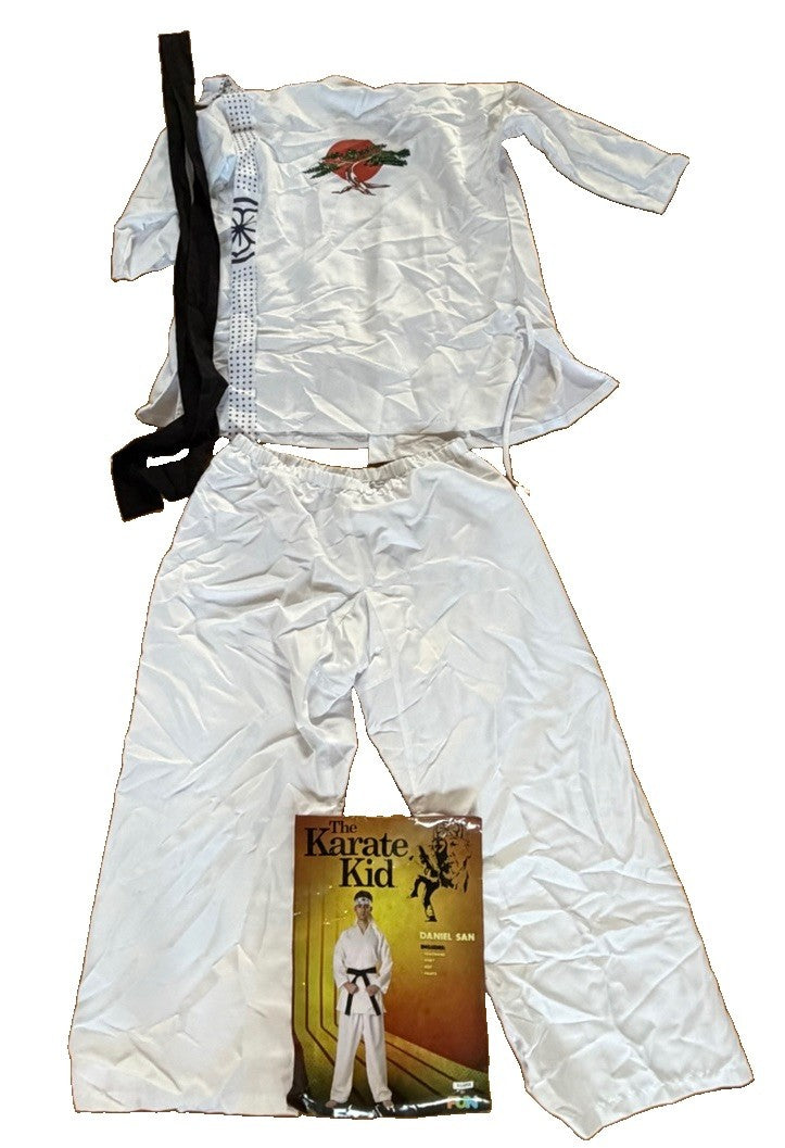 The Karate Kid Daniel San Costume White Karate Gi Black Belt Adult XL Halloween