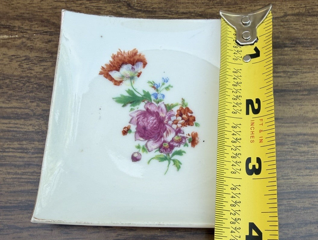 Vintage Japan Porcelain Floral Ring Dish Trinket Tray Gold Trim 4 Inch Vanity