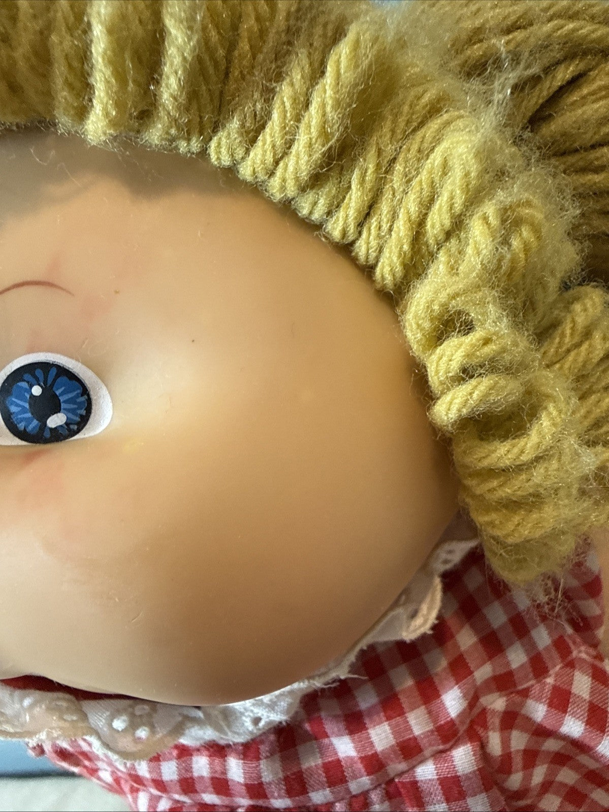 Vintage Cabbage Patch Kids Doll Dark Blonde Hair Blue Eyes Dimples Red Outfit