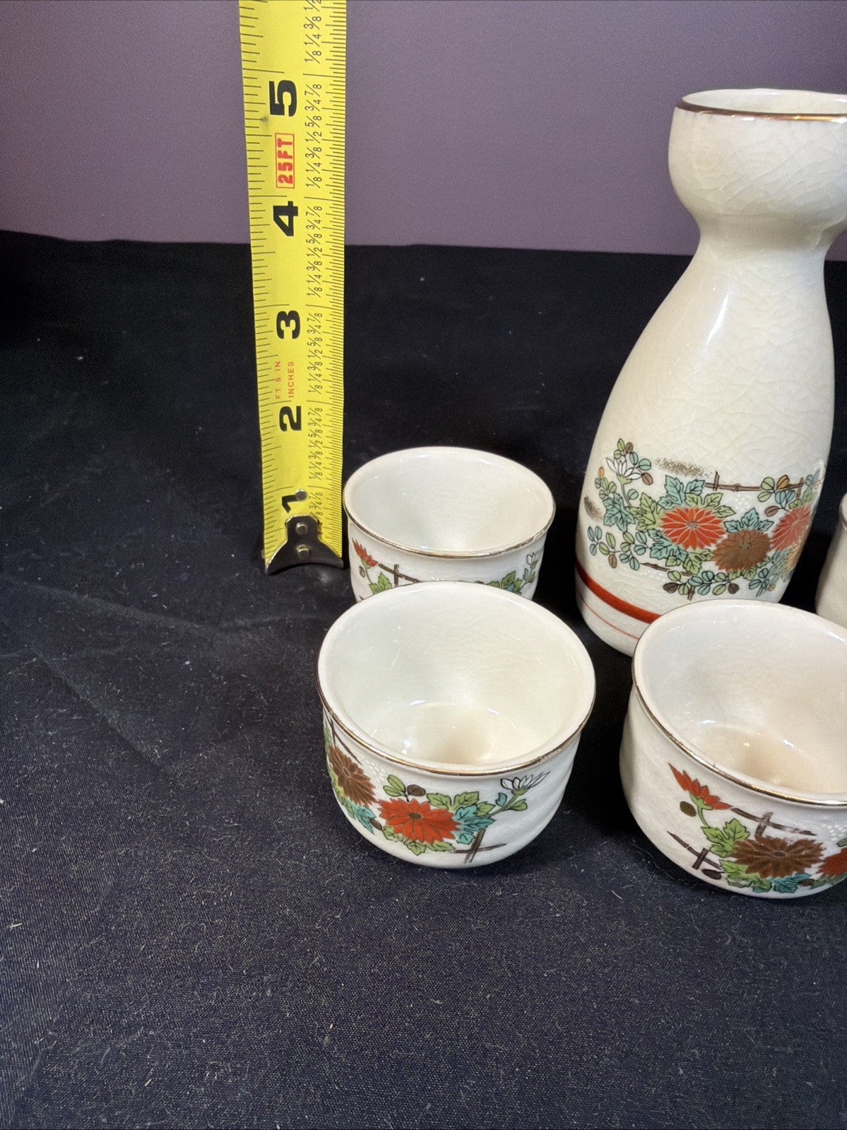 Vintage Otagiri Japanese Sake Set Crackle Ceramic 6 Piece Set
