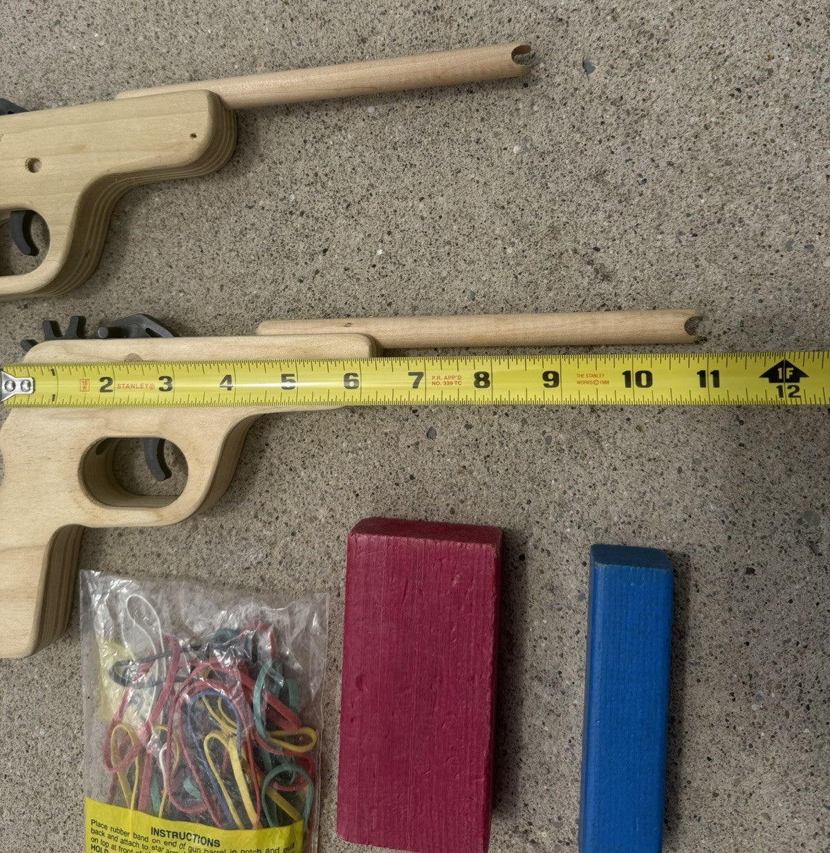 Handmade Wooden Rubber Band Guns Lot 2 Diamond Jims Ammo Target Blocks Toy Set