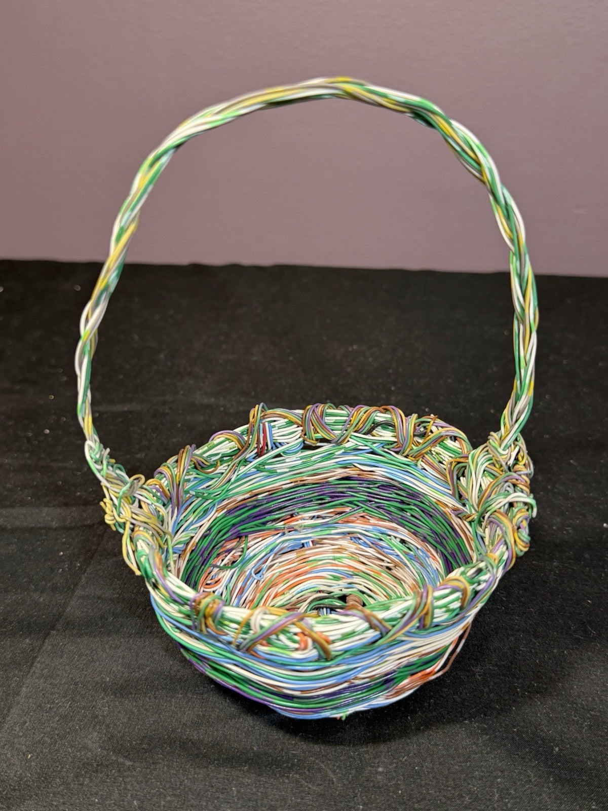 Bohemian Wire Basket Multicolor Decorative Handmade 6.5"
