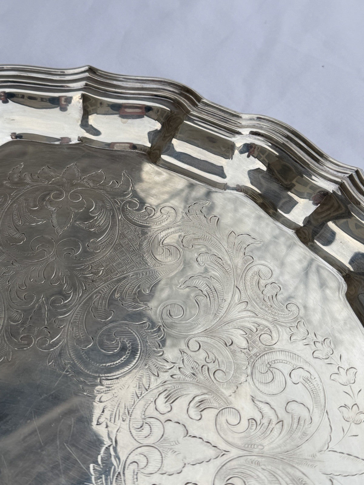 Sheffield Silver Co Platter Victorian Scalloped Serving Tray USA 14.5"