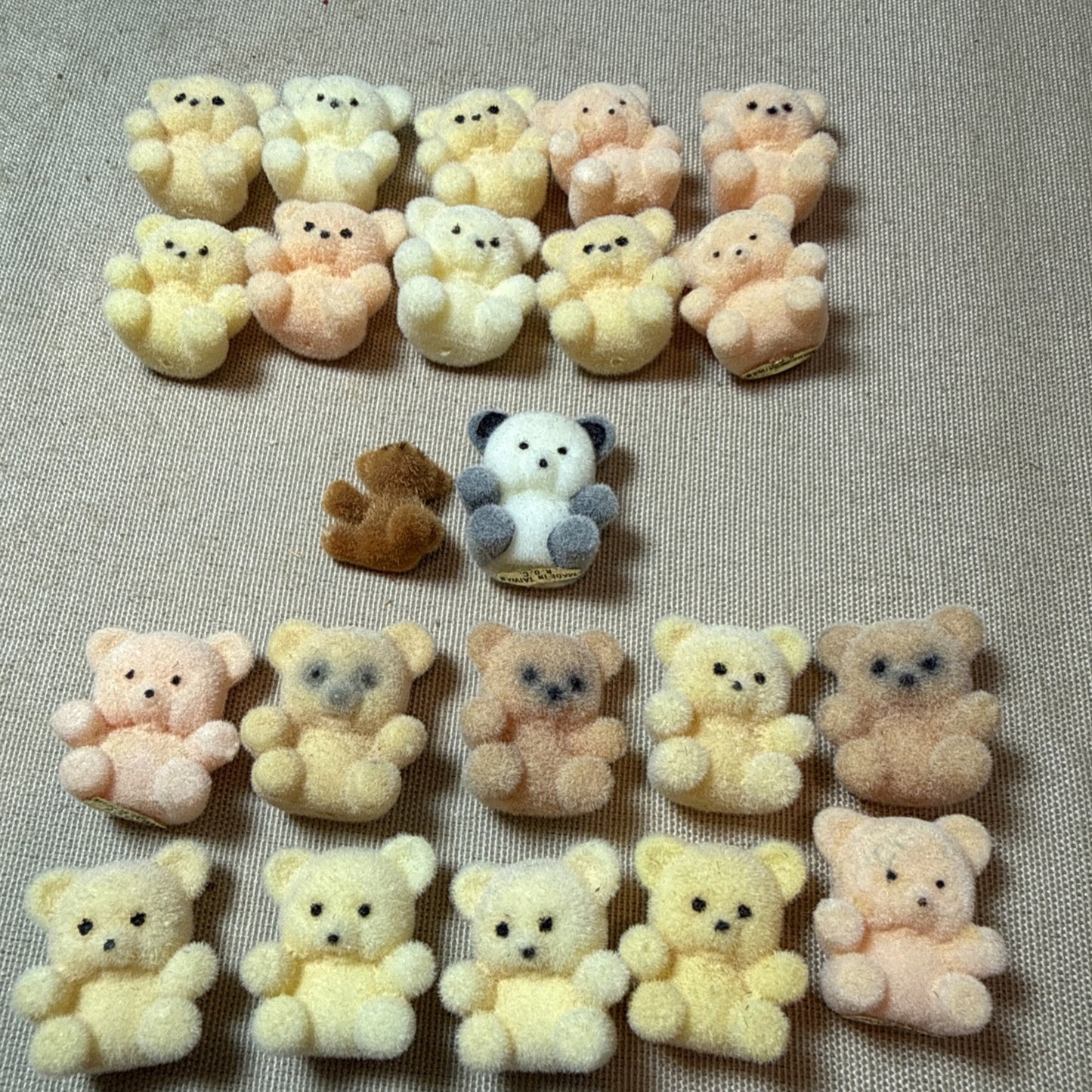 Vintage Mini Flocked Teddy Bear Lot of 22 Pastel 1" Miniature Craft Figure