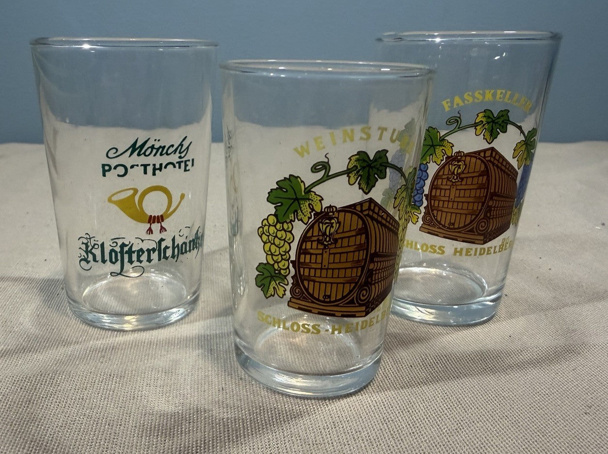 Vintage German Heidelberg Beer Wine Tasting Glasses Set 3 0.1 Liter