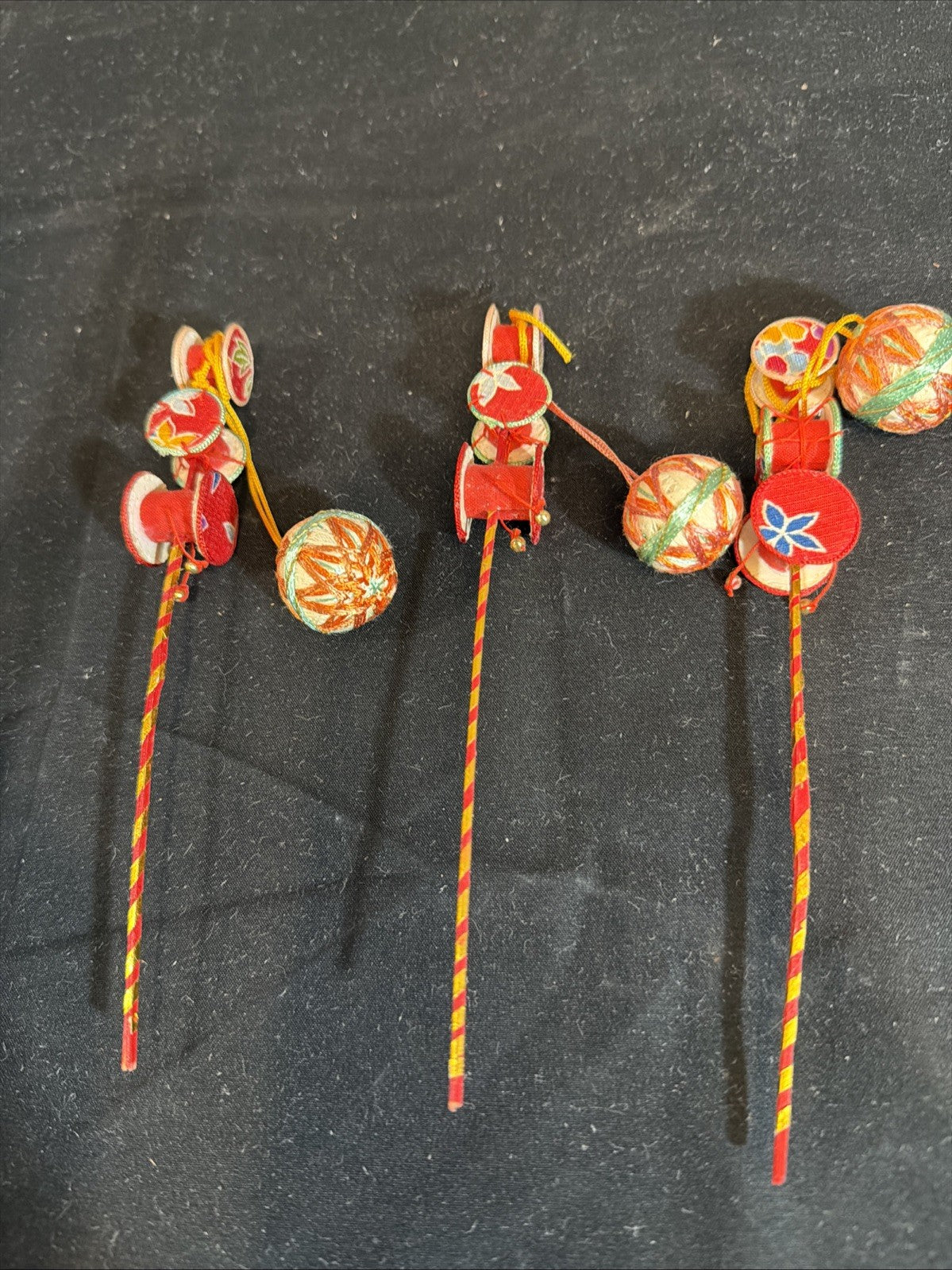 Japanese Den Den Daiko Toy Drums Folk Art Craft Set of 3 6"
