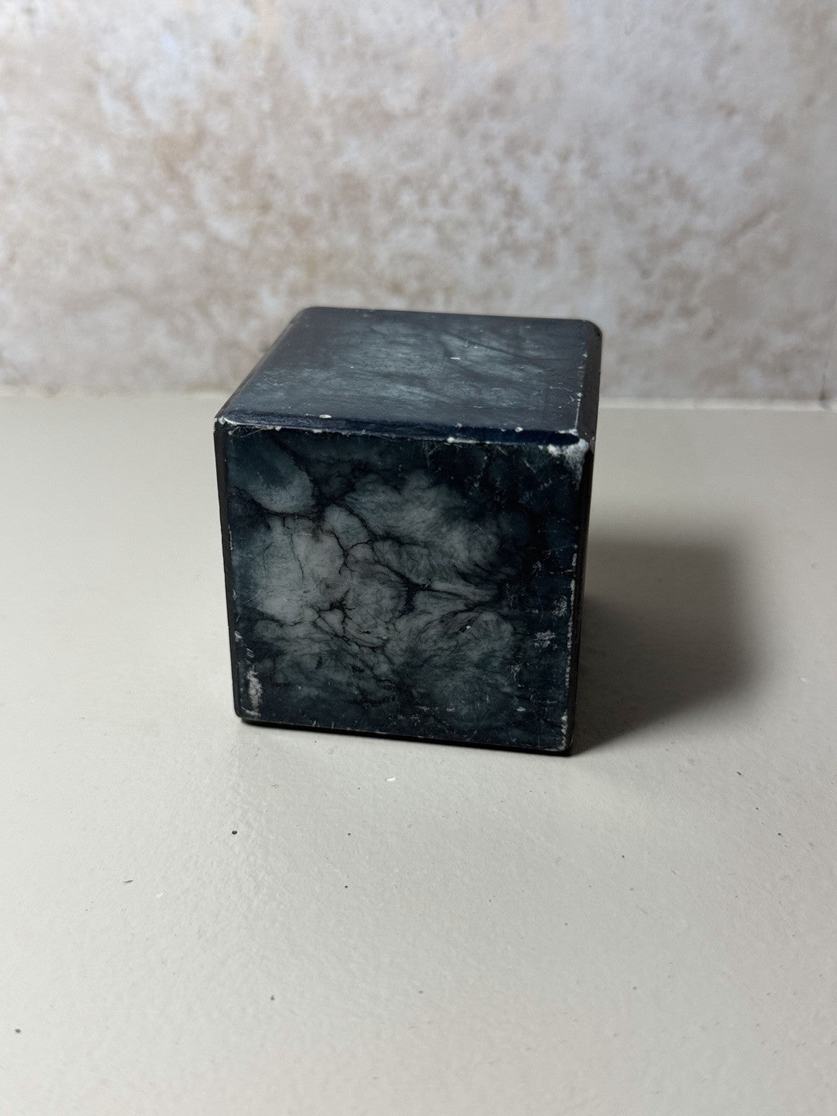 Vintage Hand Carved Black Alabaster Stone Cube Paperweight Italy 2.5" Desk
