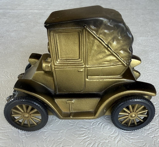 Vintage Banthrico 1900 Pillbox Coupe Car Coin Bank Gold Tone Automobile Promo