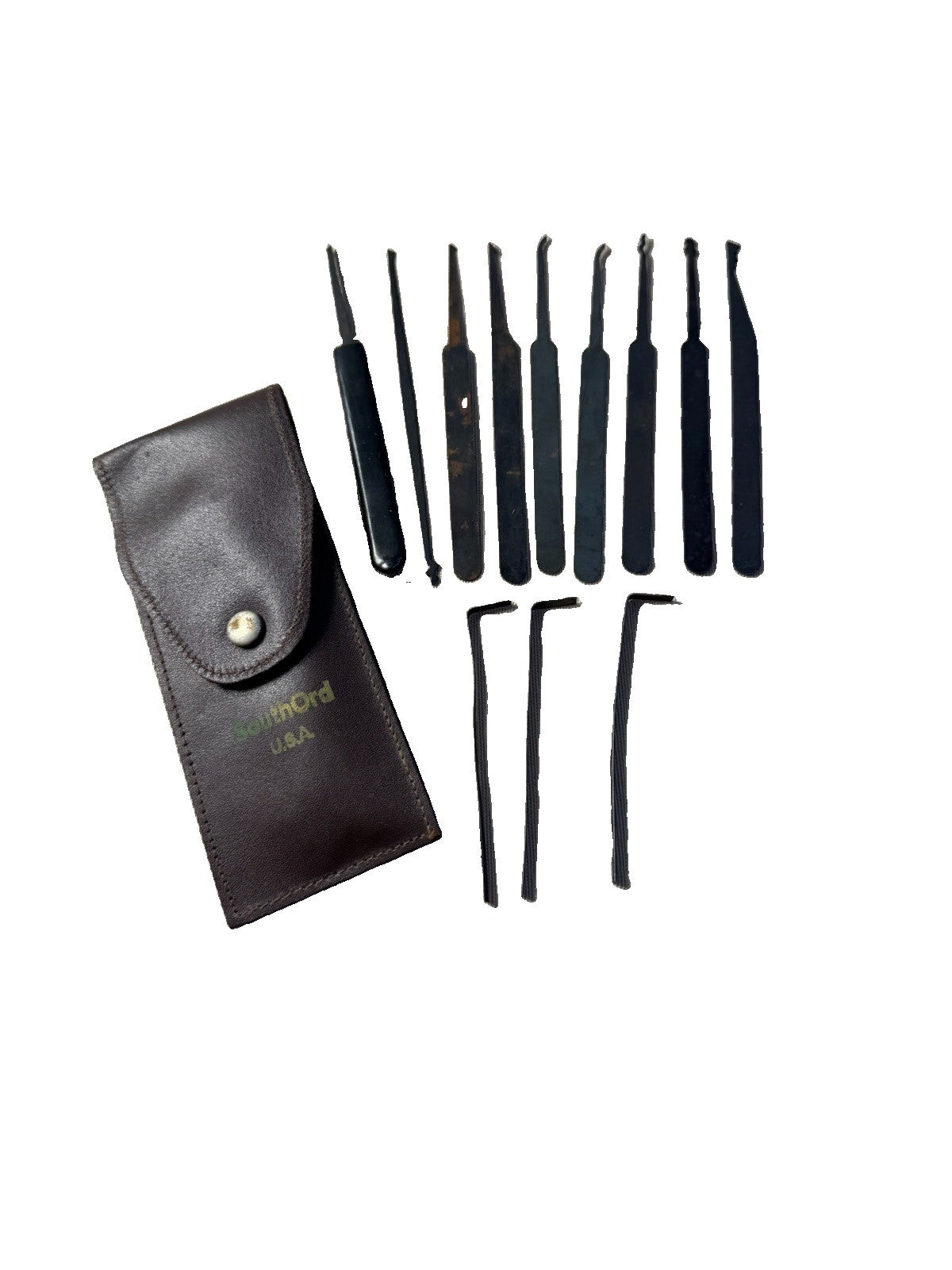Vintage SouthOrd Lock Pick Set Leather Case Tension Wrenches Picks Locksmith USA
