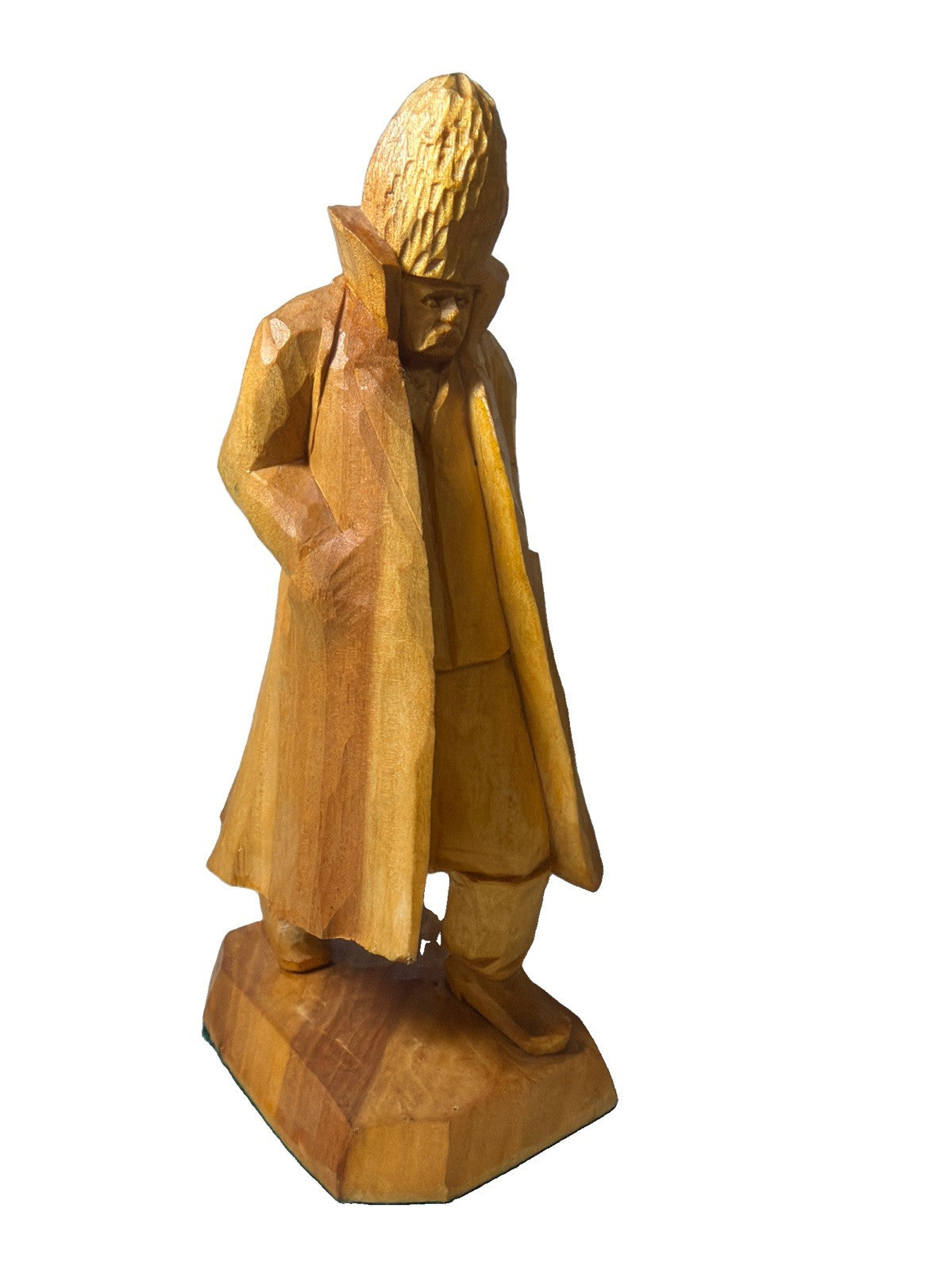 Vintage Signed Hand Carved Wooden Folk Art Man Figurine Trench Coat Artist BZS