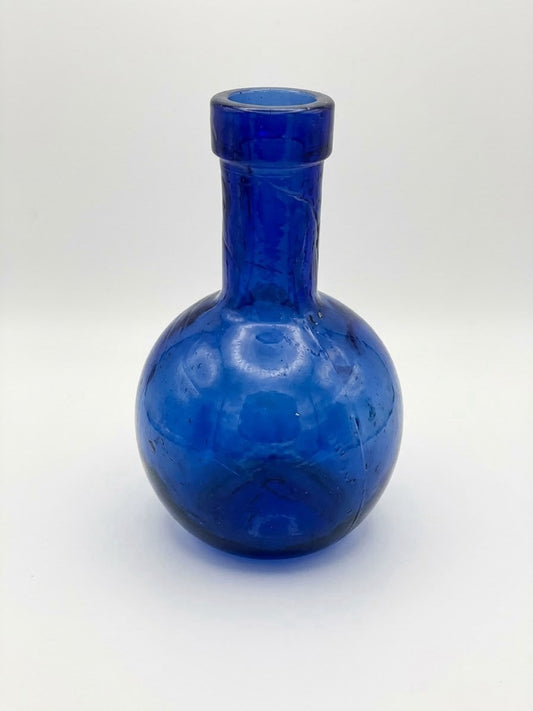 Vintage Cobalt Blue Glass Bottle Bud Vase 4.5 Inch Blown Apothecary Style Decor