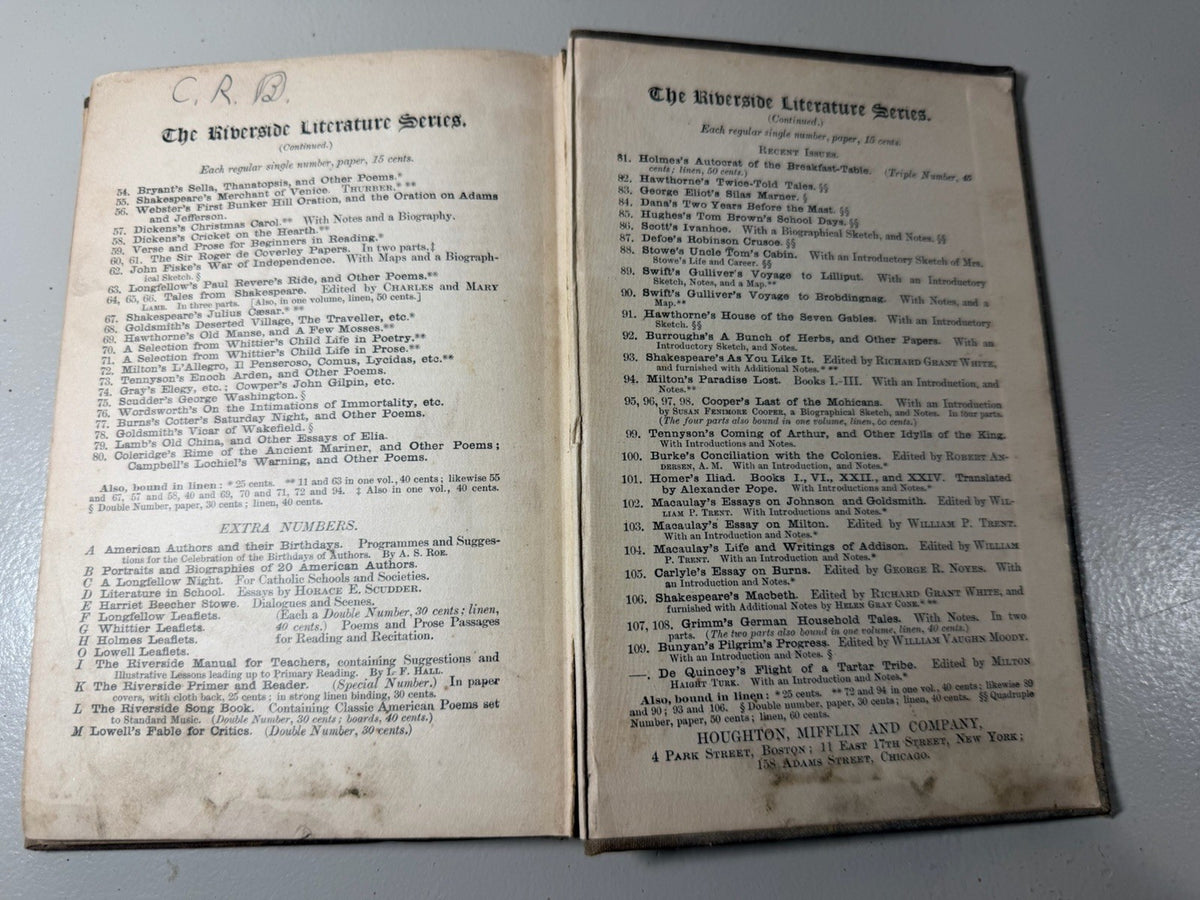 Antique Riverside Literature Series Longfellow The Song of Hiawatha Houghton