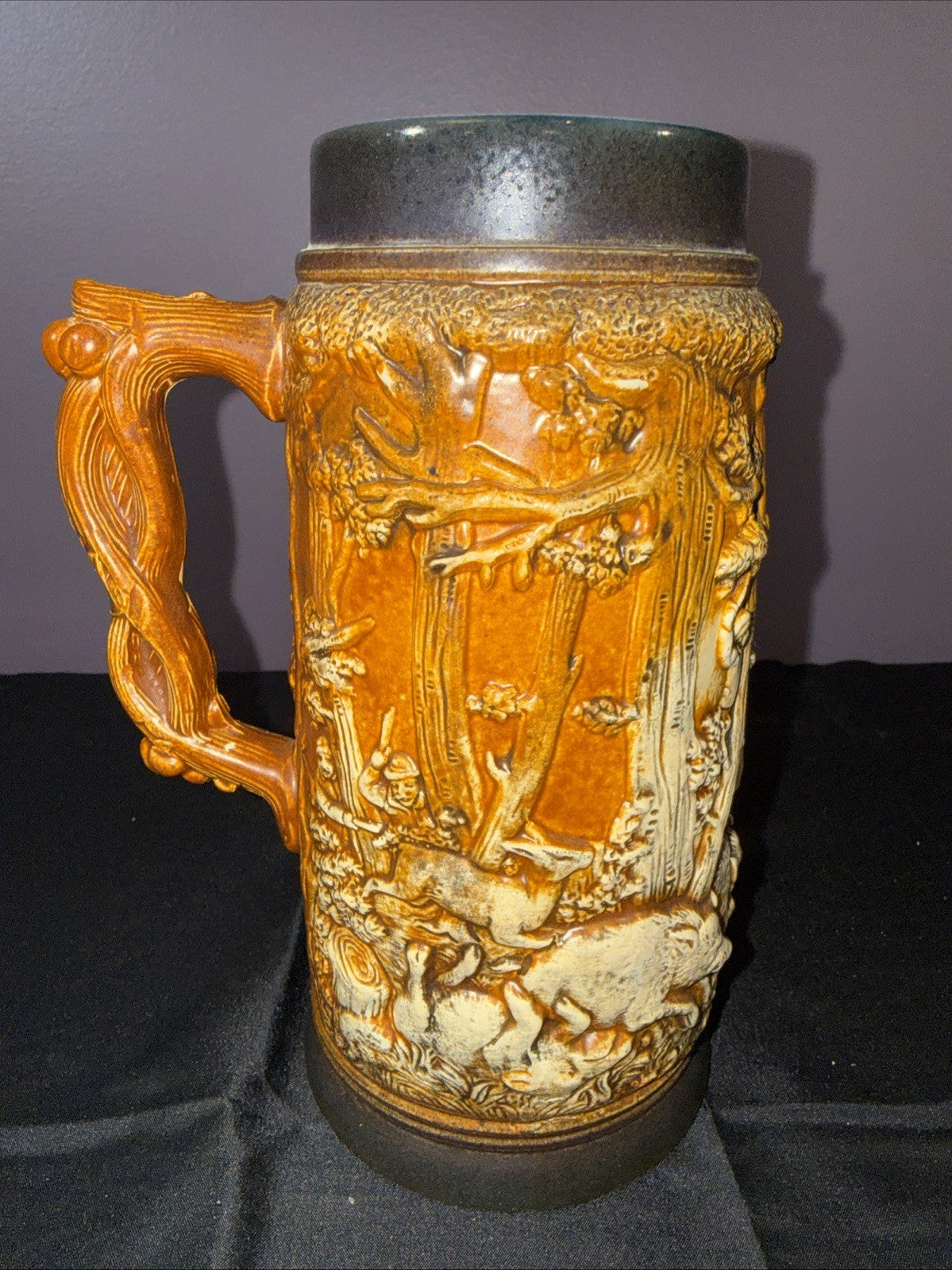 Vintage Western Germany Stoneware Beer Stein Hunting Scene Mug