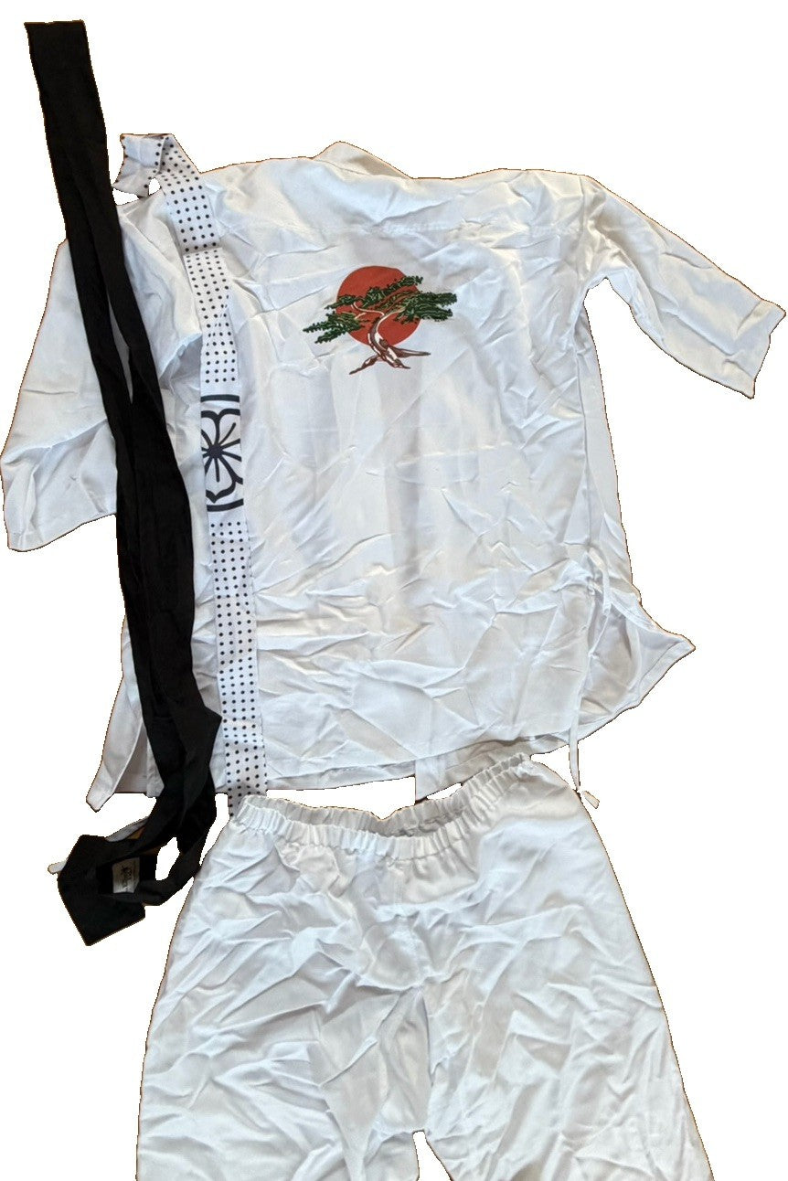 The Karate Kid Daniel San Costume White Karate Gi Black Belt Adult XL Halloween