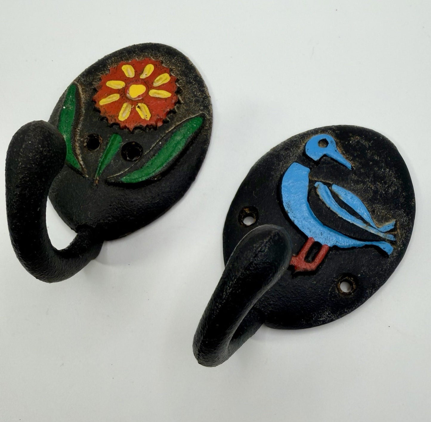 Vintage Cast Iron Black Hand Painted Wall Hooks
