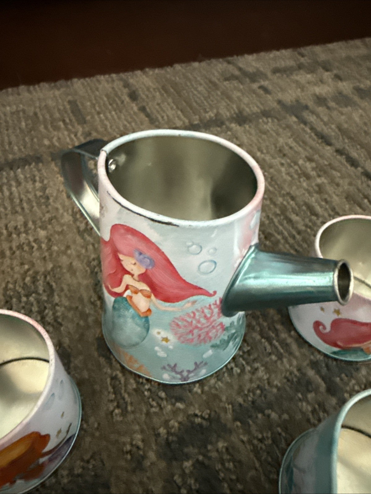 Members Mark Mermaid Tin Tea Set Kids Playset 10 Pieces INCOMPLETE