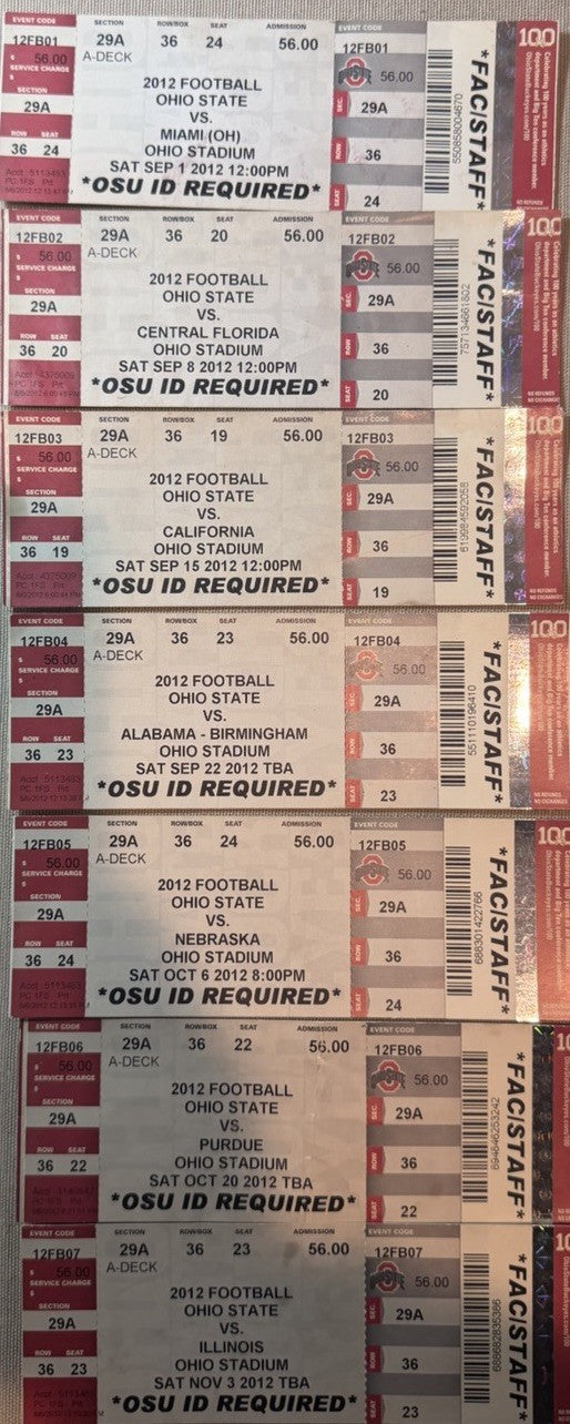 2005-2015 Ohio State Buckeyes Football Ticket Stub Faculty Staff seats Lot of 44