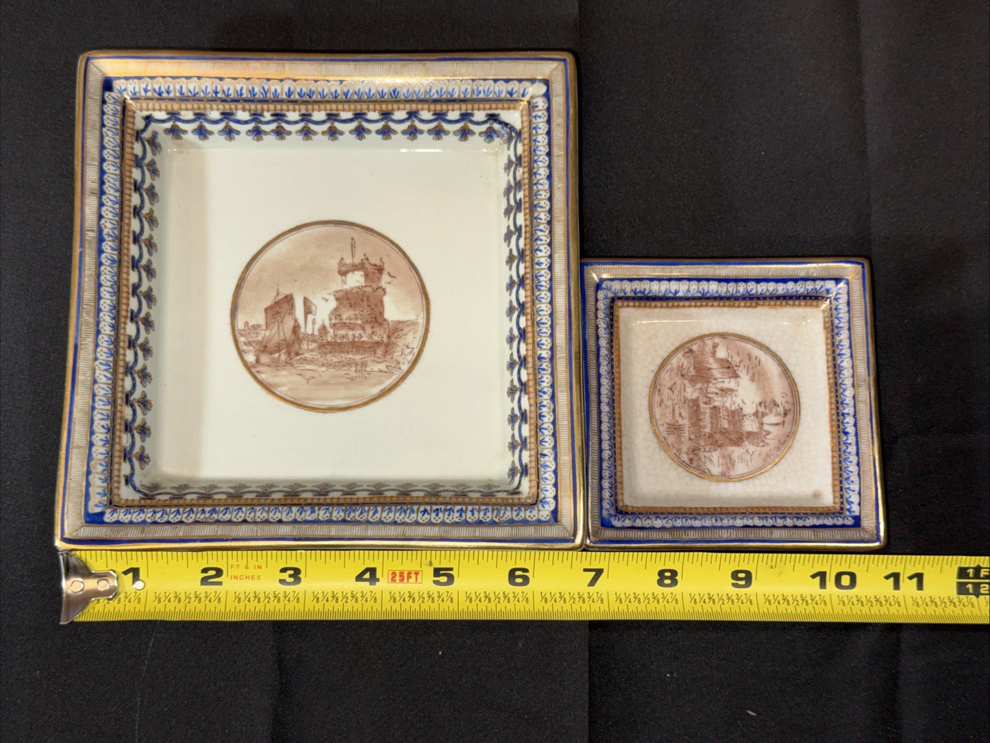JUMC Vista Alegre Porcelain Set If 2 Hand Painted Square Dishes 7x7, 4x4