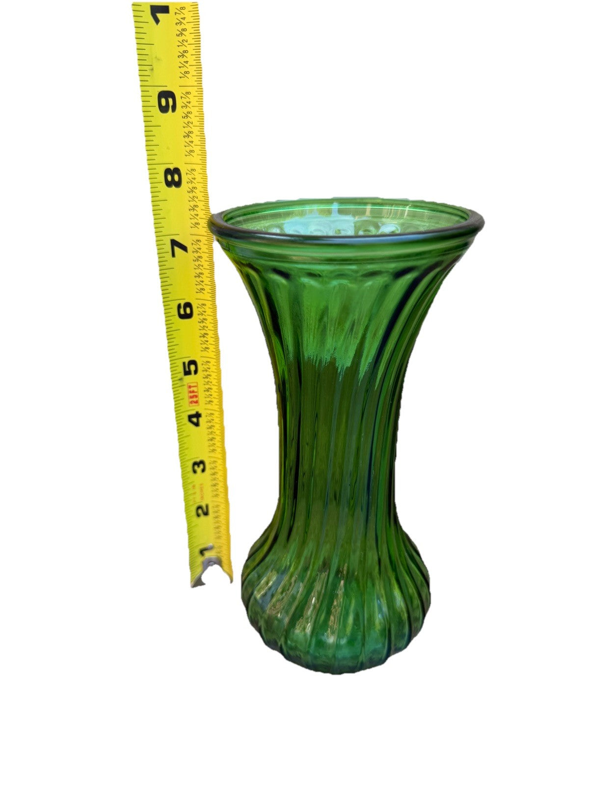 Vintage Hoosier Emerald Green Glass Vase Ribbed Mid Century 7”