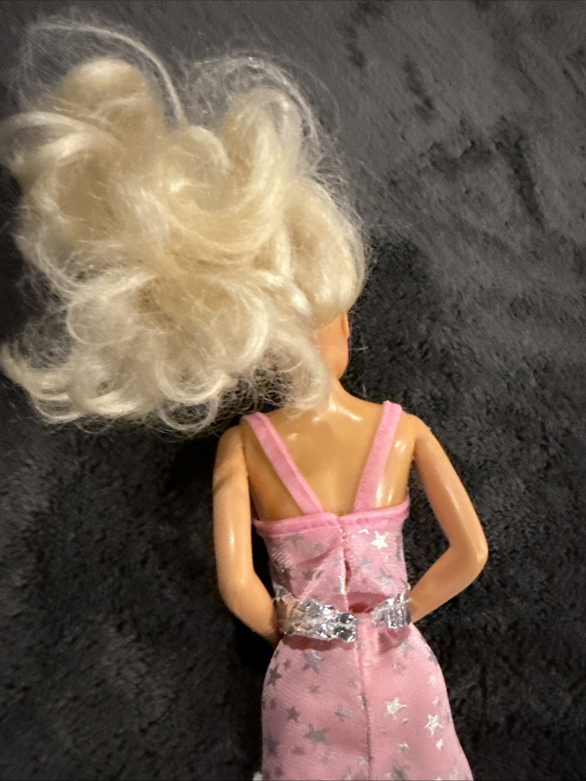 Vintage 1988 Mattel Super Star Barbie Doll Pink Star Gown Faux Fur Stole Shoes