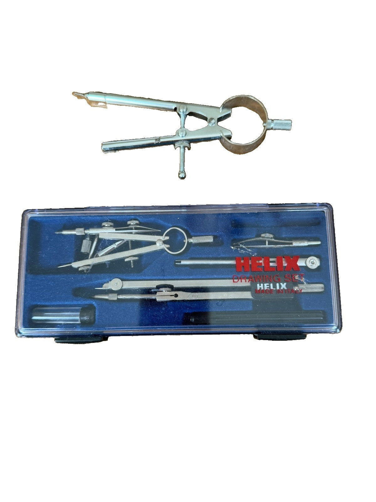 Vintage Helix Drawing Drafting Compass Tool Kit Made in Italy Blue Case Complete