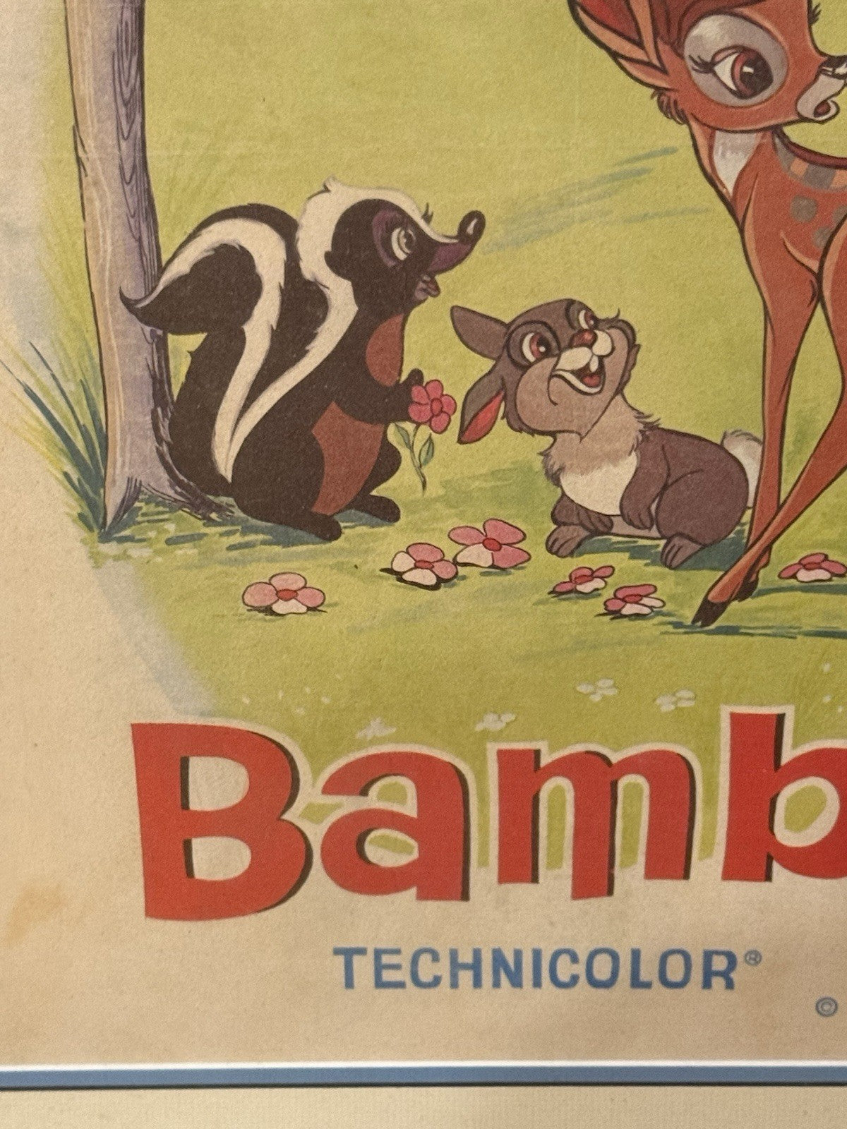 Vintage 1960s Bambi Original Belgian Movie Poster Walt Disney Bilingual Framed