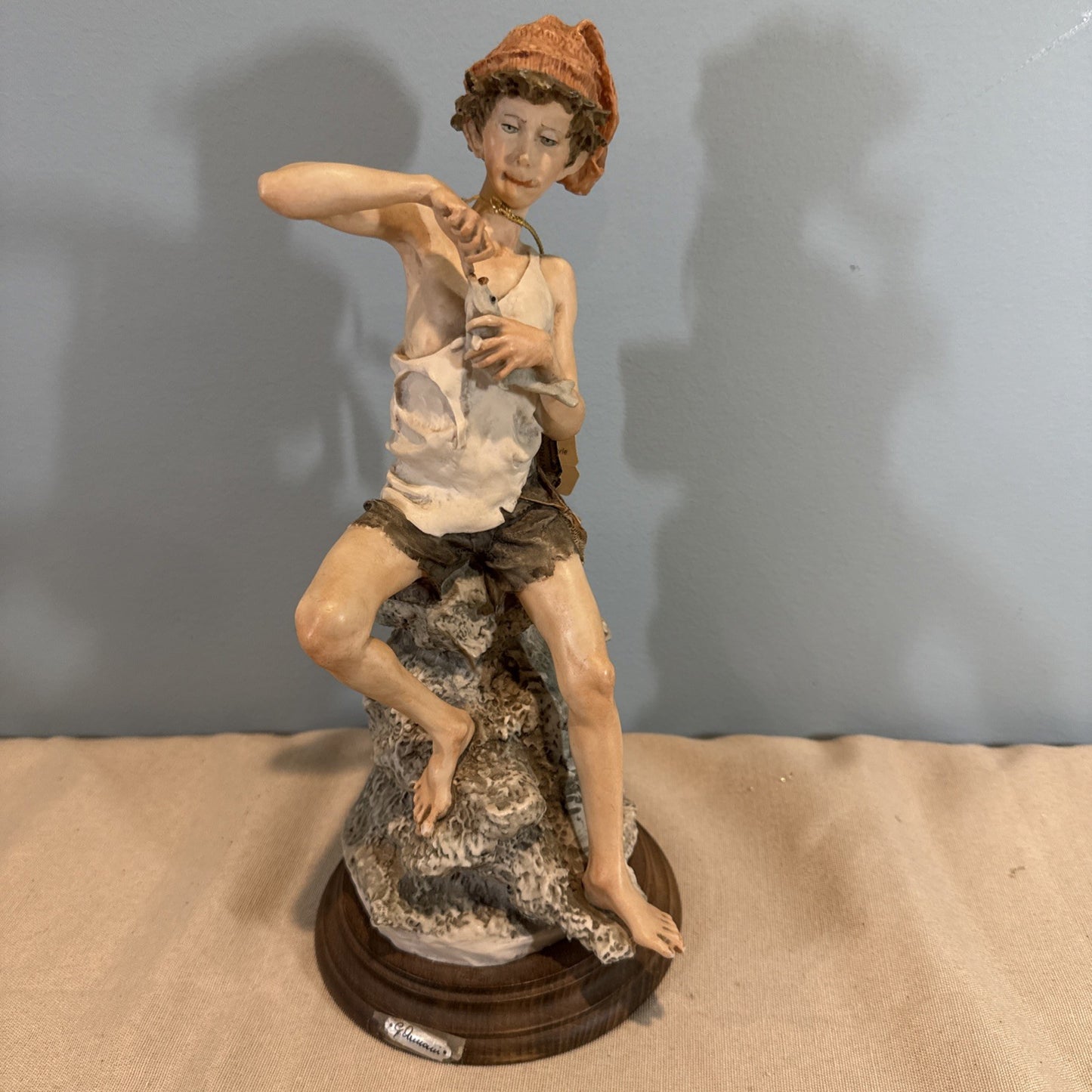 Giuseppe Armani Boy With Fish Figurine 326S Florence Italy COA Vintage