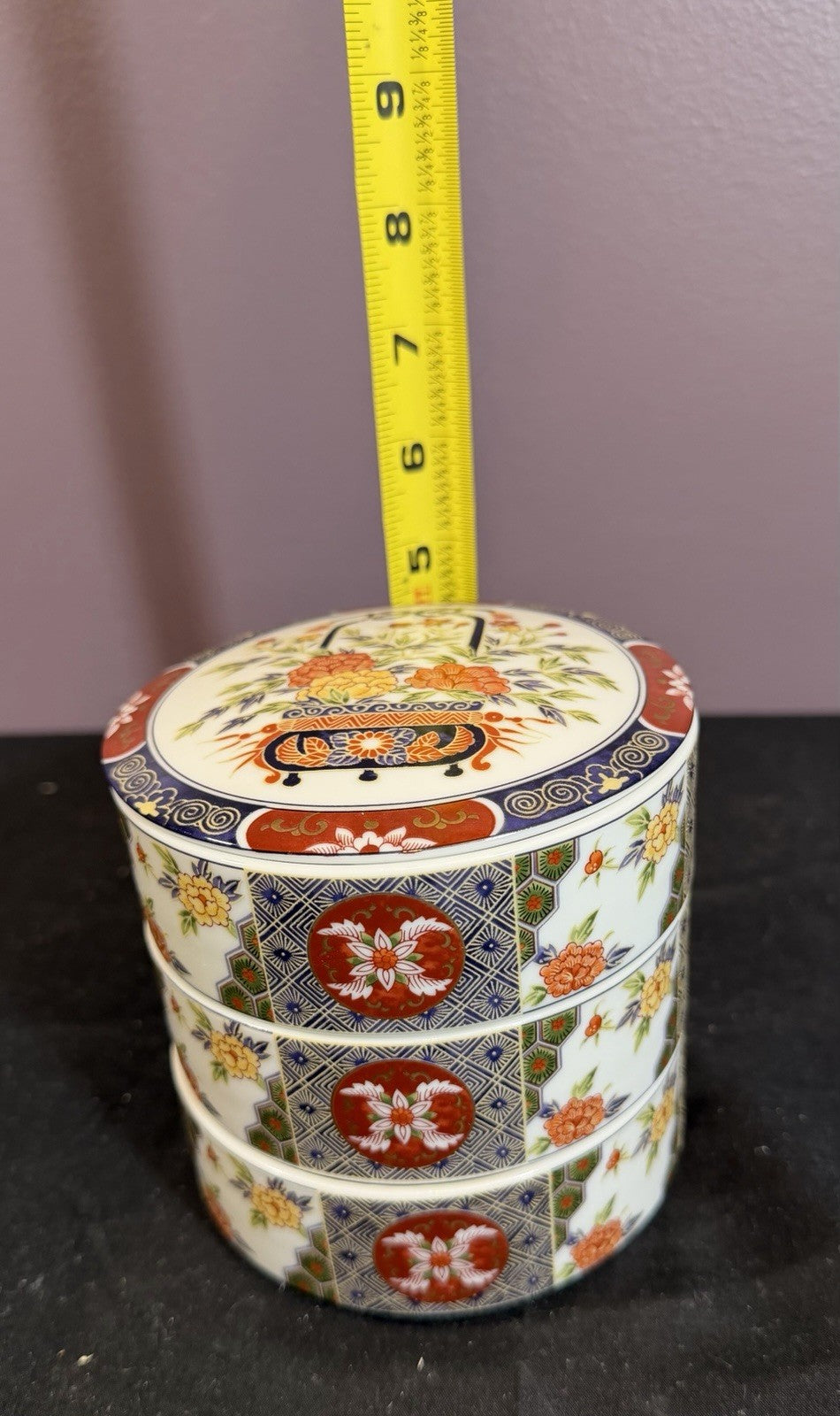 Vintage Toyo Ko Imari Japanese Porcelain 3 Tier Stacking Bowls & Lid