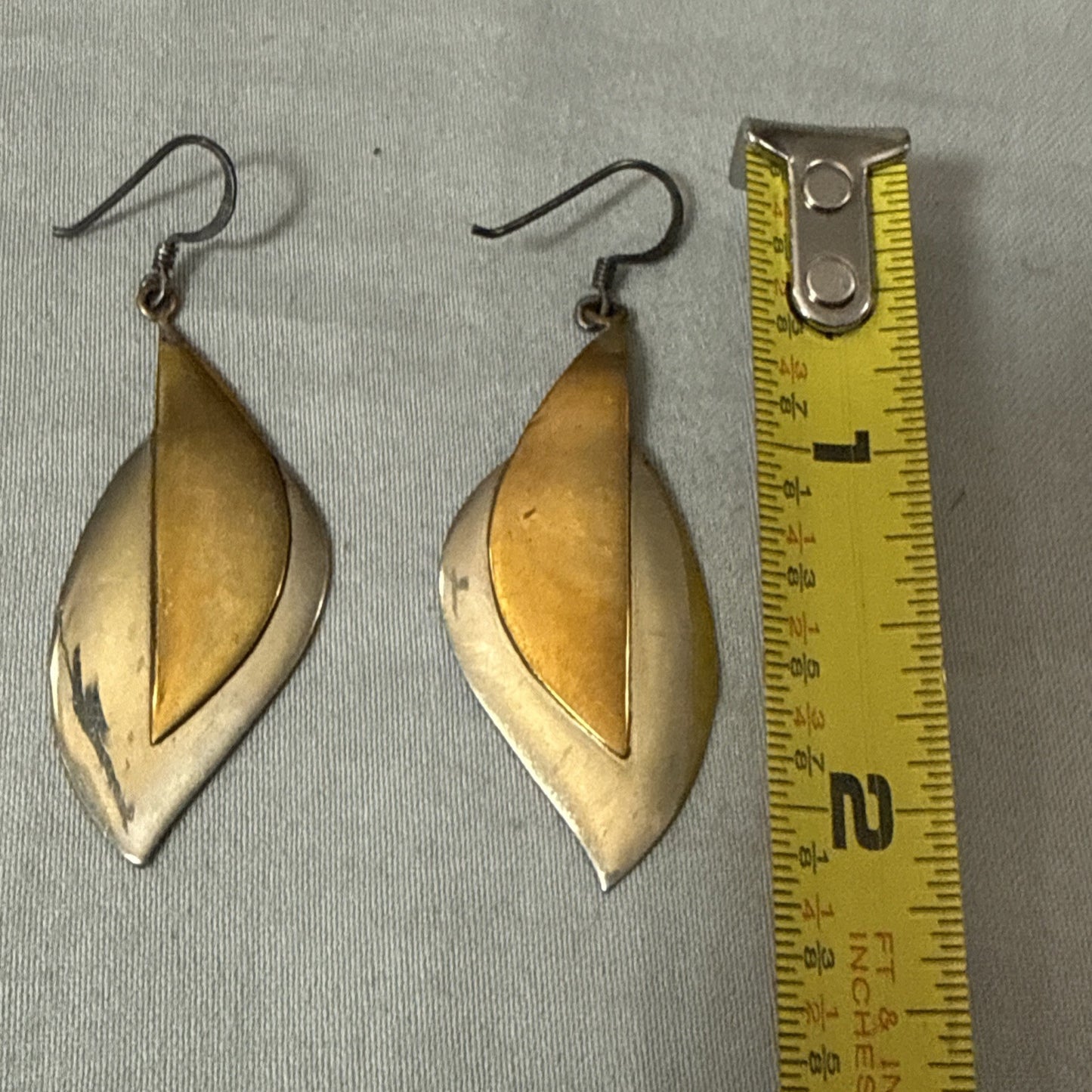 Vintage Mid Century Modern Brass Dangle Earrings 1.5" Pair