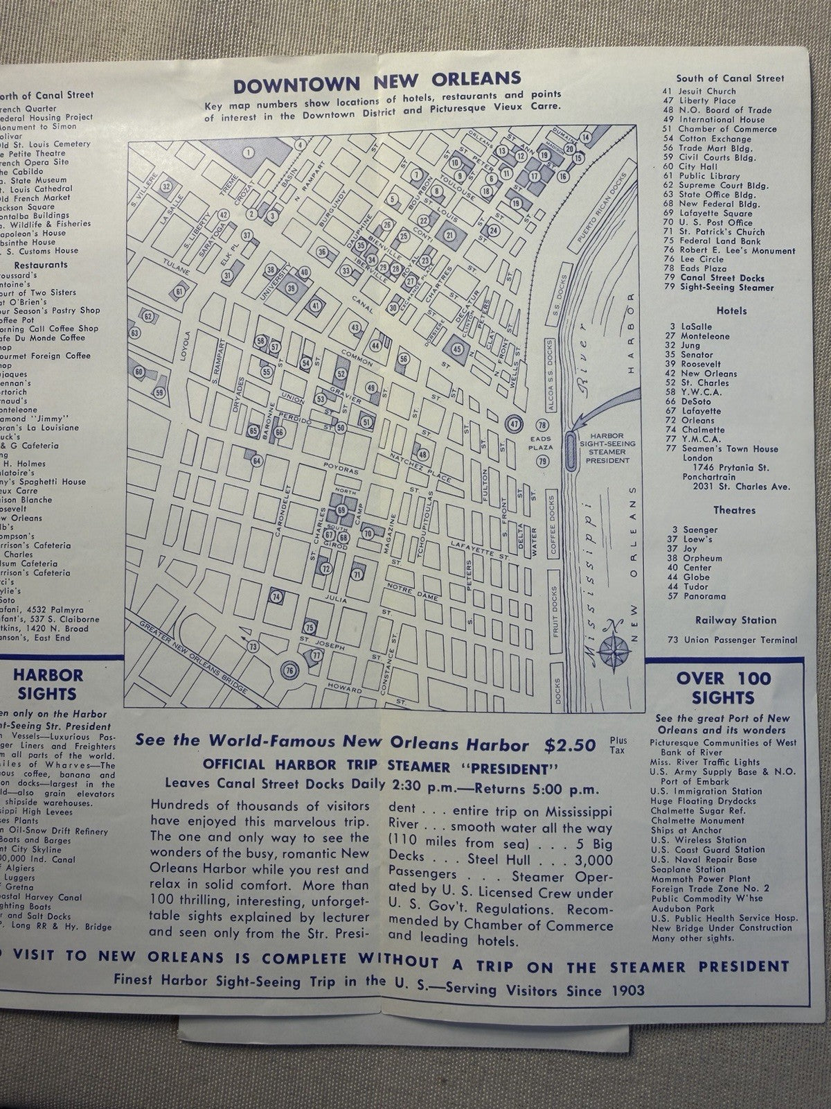 Vintage New Orleans Louisiana Tourist Guide Blue Book Mardi Gras Map 1950s-60s