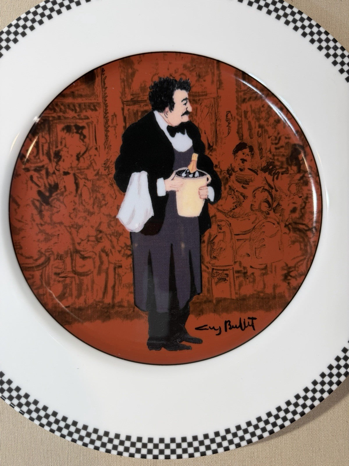 Guy Buffet Waiter Suite Plates Set 3 Black White Checkered Williams Sonoma