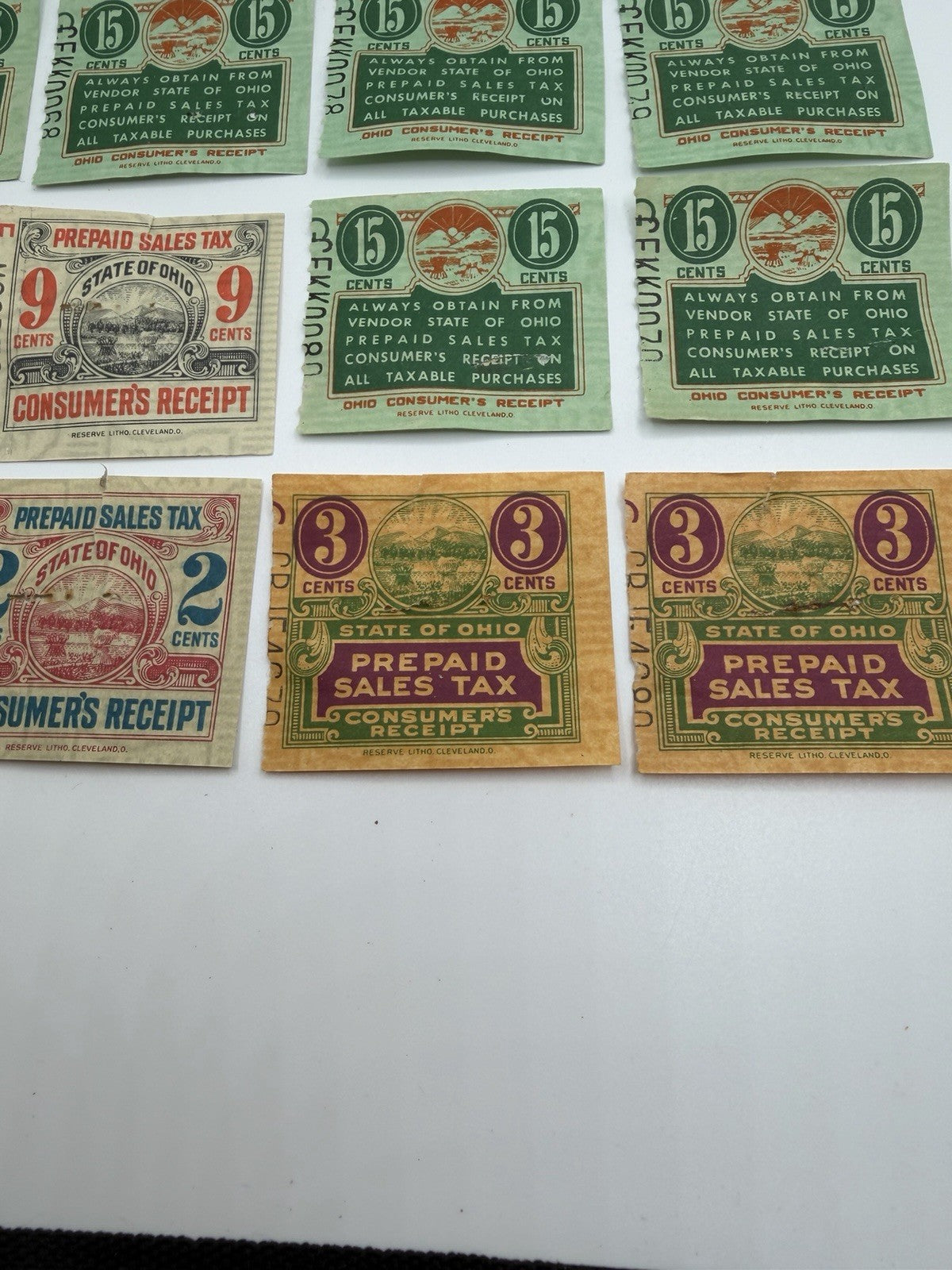 Vintage Ohio Prepaid Sales Tax Stamps Lot 18 Revenue Receipt Ephemera Paper Lot