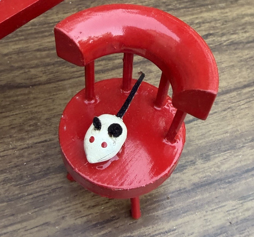 Vintage Miniature Wooden Seesaw Red Captain Chair Mouse Dollhouse Playground Lot