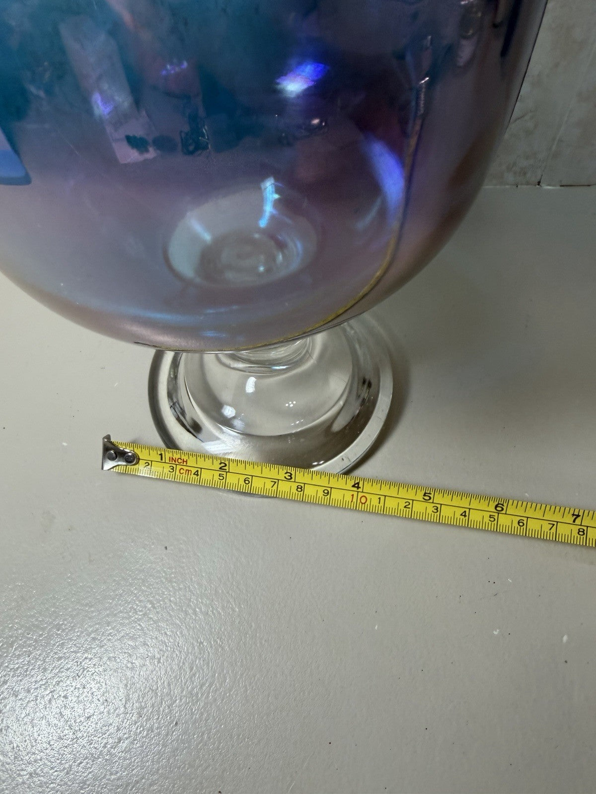 Vintage Sigma Alpha Rho Sorority Iridescent Blue Glass Goblet Chalice 8.5"