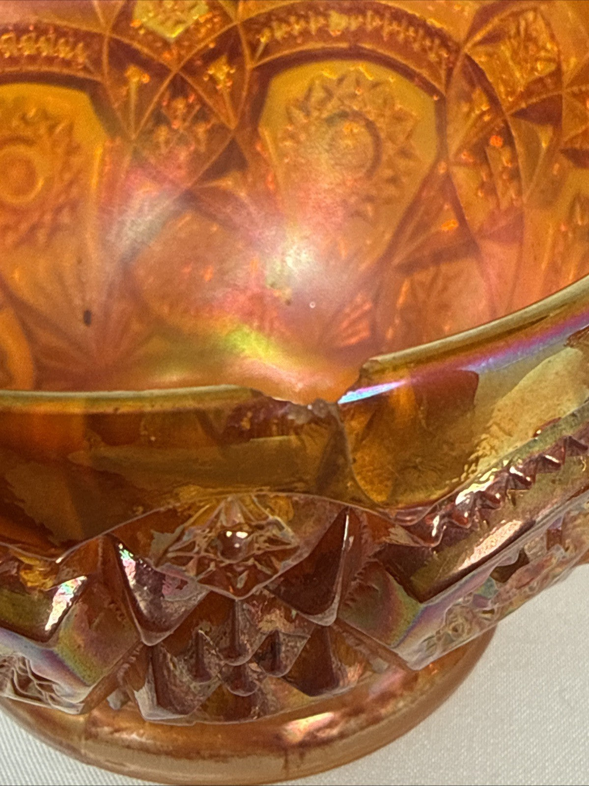 Set of 4 Vintage Imperial Hobstar Iridescent Marigold Orange Carnival Glass Cups