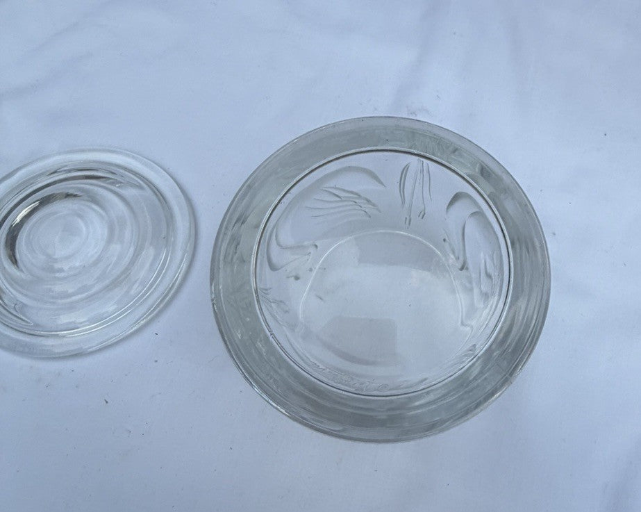 Vintage Teleflora Frosted Glass Swan Covered Jar with Lid Made in France Clear