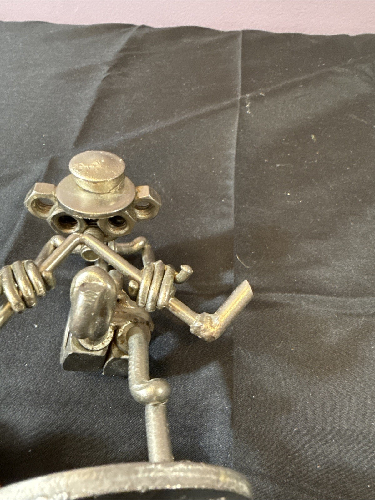 Vintage Nuts and Bolts Handmade Sculpted Metal Golfer Figurine, Set Of 2