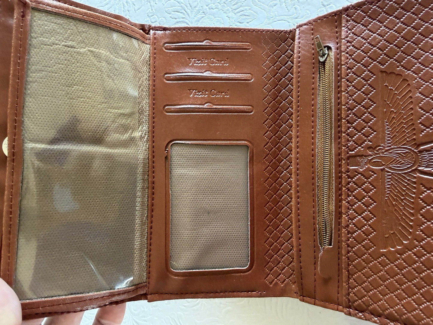 Persian Tapestry Faravahar Wallet Clutch Brown Leather Boxed Gift New Handmade